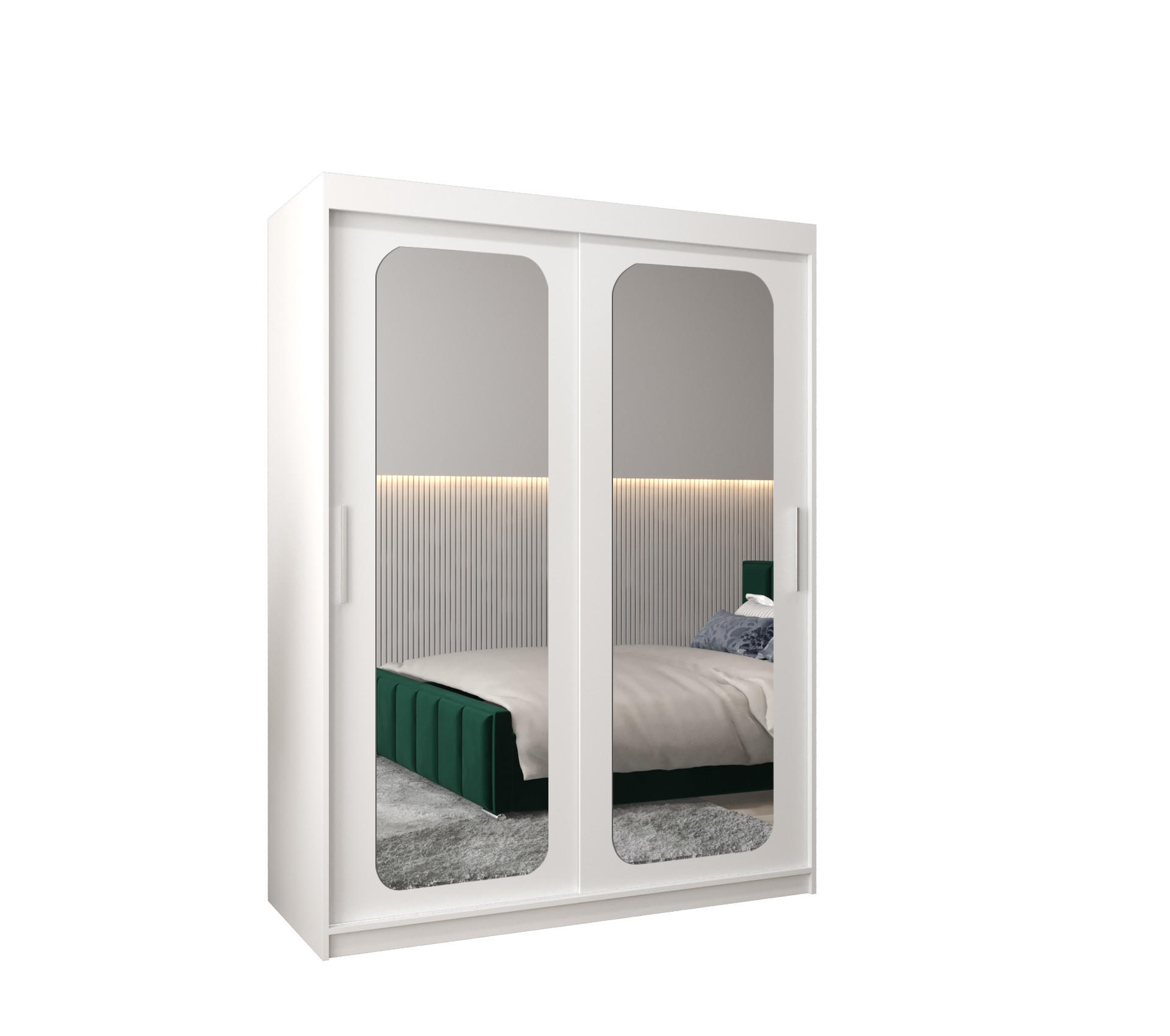SCHWEBETÜRENSCHRANK 200/150/62 2-türig - Silberfarben/Weiß, Holz/Kunststoff (150/200/62cm) - MÖBEL KRYSPOL