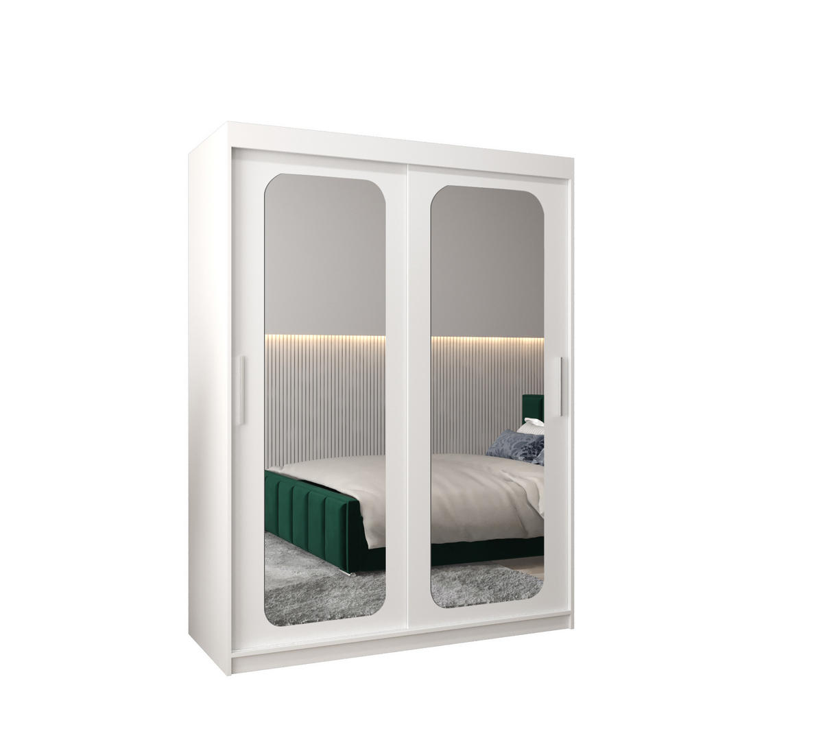 SCHWEBETÜRENSCHRANK 200/150/62 2-türig - Silberfarben/Weiß, Holz/Kunststoff (150/200/62cm) - MÖBEL KRYSPOL