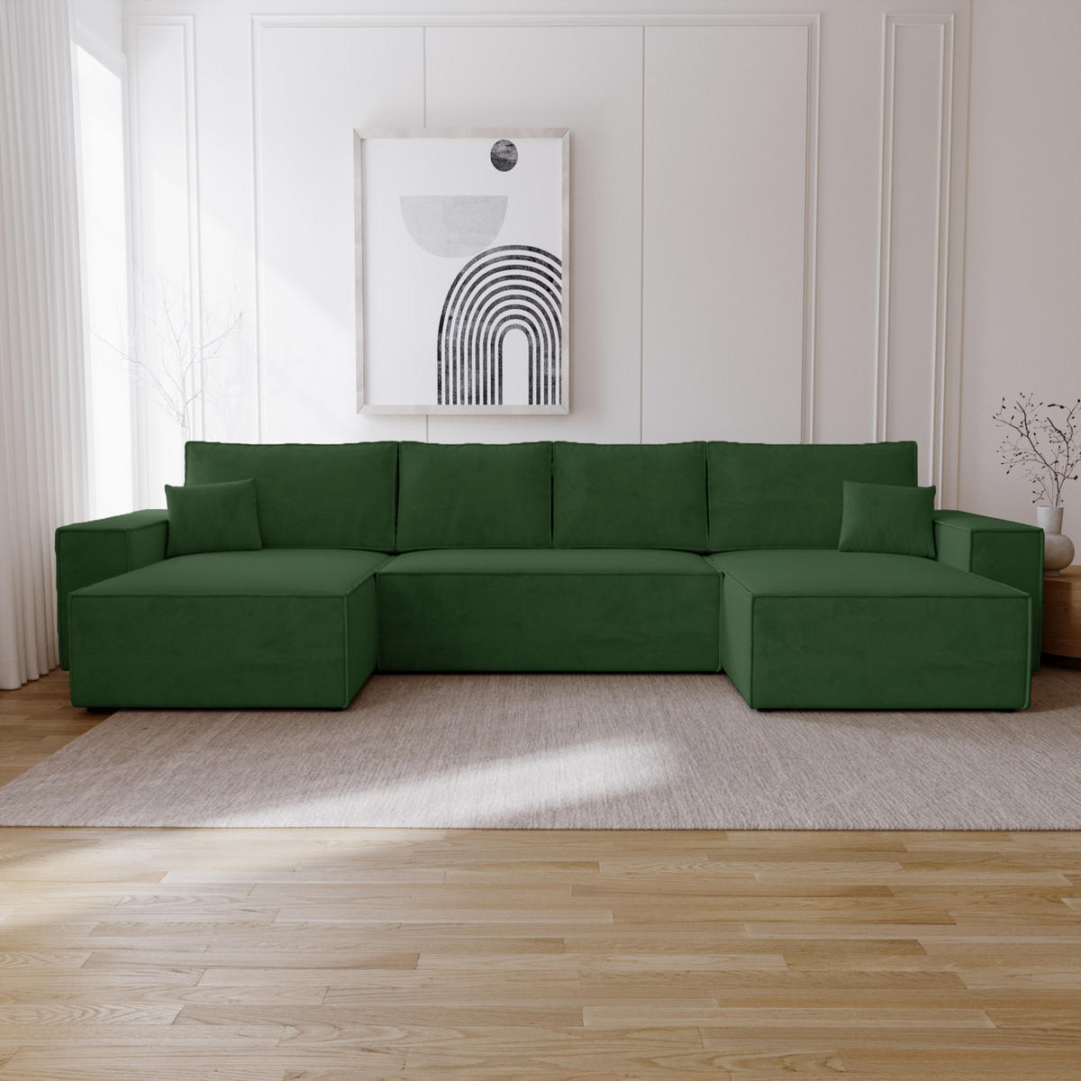 ECKSOFA 380 cm Bergamo U mit Bettkasten, Samt, Grün - Grün, Holz (377/189cm) - Emporius