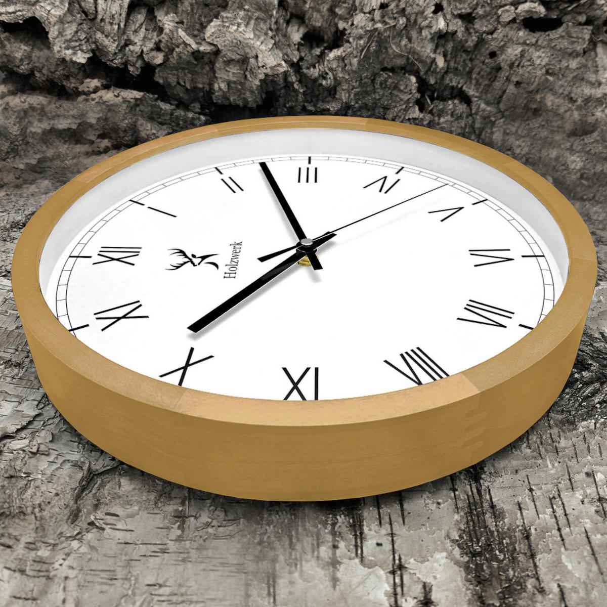 WANDUHR Holz Designer FREIBURG Loft Wand Uhr, beige, weiß - Beige, Glas/Holz (30/30/4.2cm) - Holzwerk