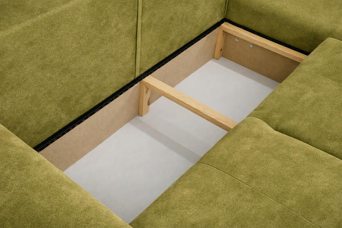 ECKSOFA Mit Schlaffunktion Und Bettkasten, Sofa L-Form Bingo L, Veloursstoff Salvador, Olive, Rechts - Olivgrün, Holz (250/142cm) - Kaiser Möbel