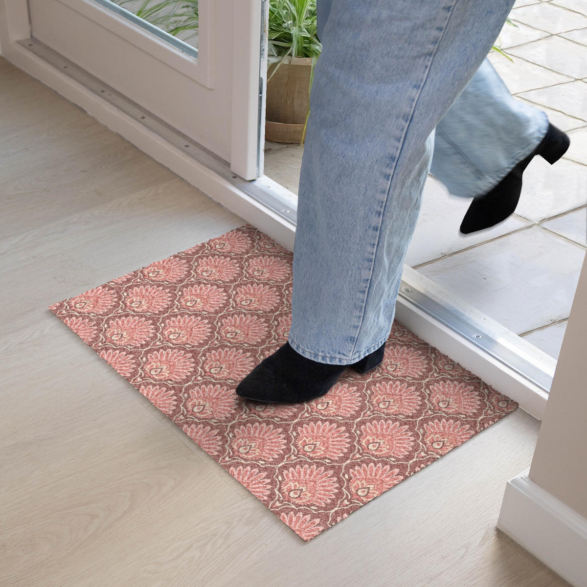 FUSSMATTE Fächermotiv - Muster - Rosa 60x40 cm - Altrosa, Kunststoff (60/0.4cm) - MuchoWow