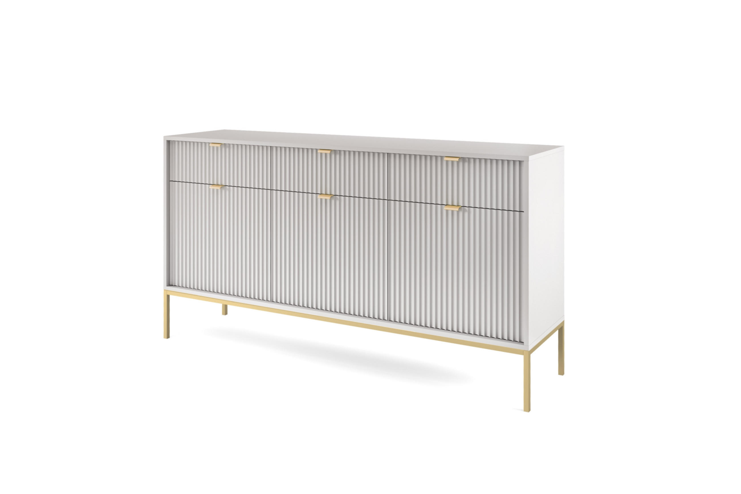 KOMMODE NOVA - KSZ154, Geriffelte Fronten, goldene Griffe 154x39x83 cm Grau - Goldfarben/Graphitfarben, Holzwerkstoff/Kunststoff (154/83/39cm) - DomoHome
