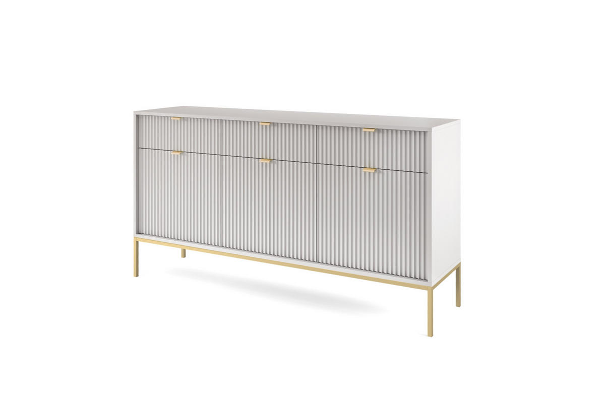 KOMMODE NOVA - KSZ154, Geriffelte Fronten, goldene Griffe 154x39x83 cm Grau - Goldfarben/Graphitfarben, Holzwerkstoff/Kunststoff (154/83/39cm) - DomoHome