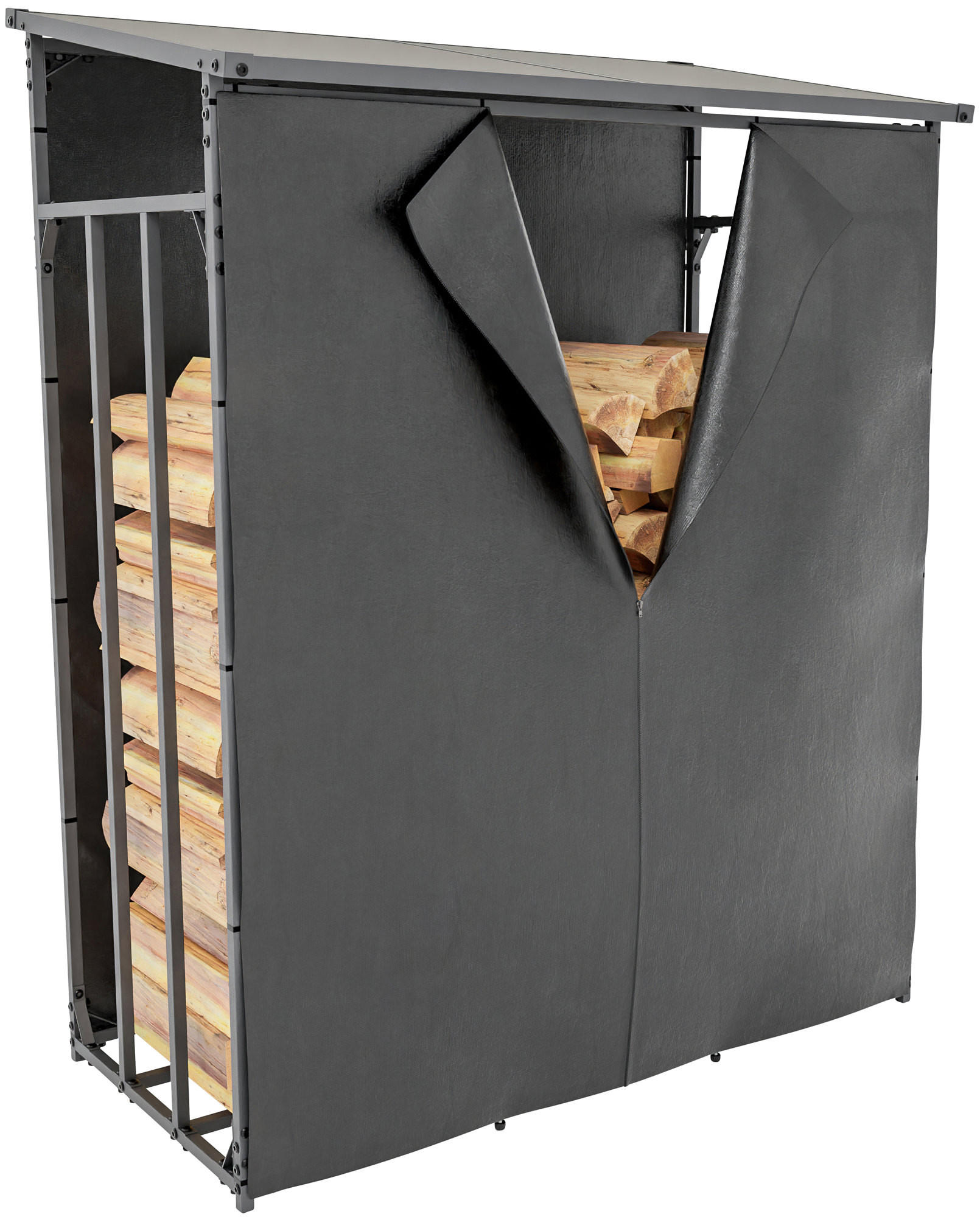 KAMINHOLZREGAL 130/70/165 cm Metall anthrazit - Anthrazit/Schwarz, Metall (130/165/70cm) - CLP