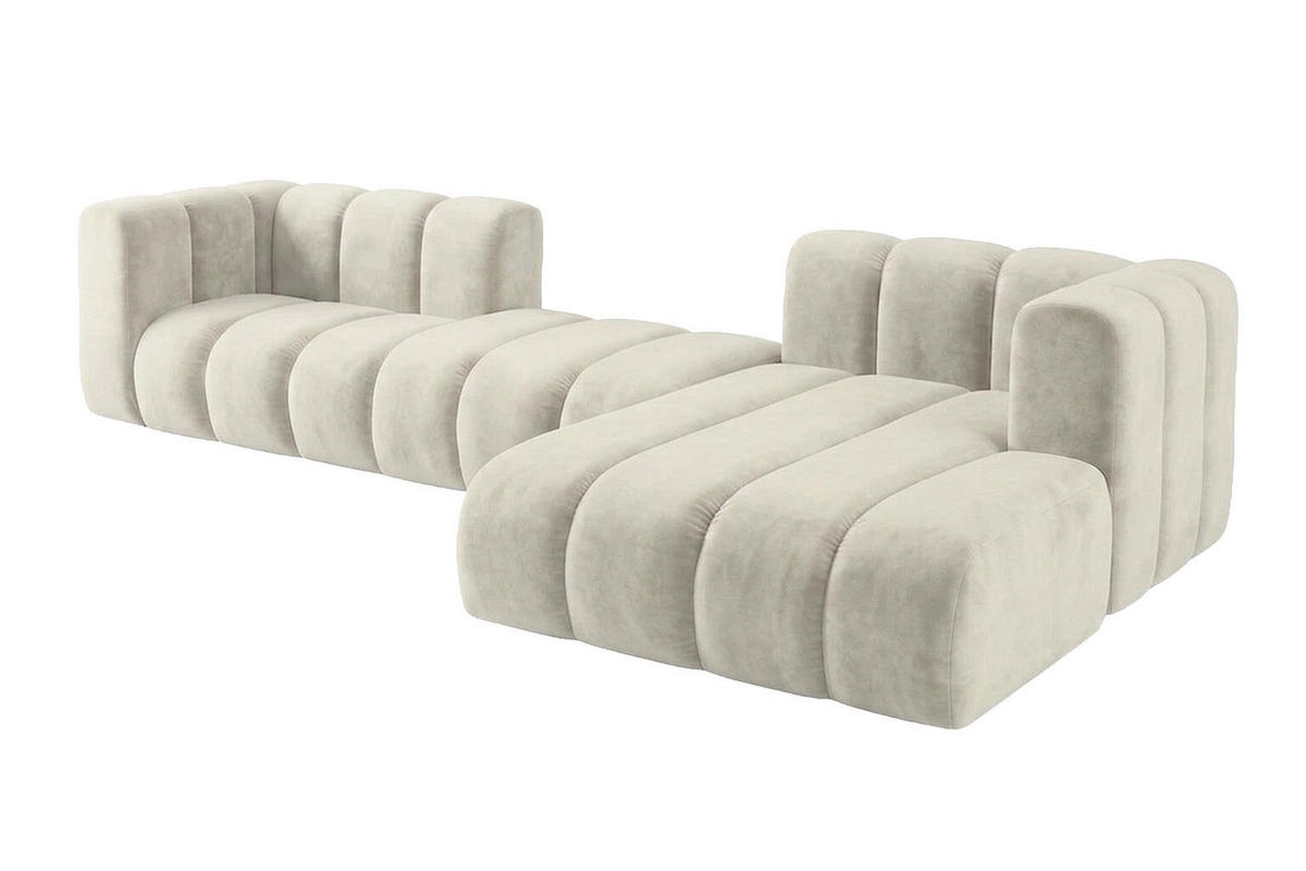 ECKSOFA Modulares In L-Form, Velvet-Stoff Riviera, Ecru, Rechts, GRAND 319 cm - Creme, Holz (319/175cm) - Kaiser Möbel