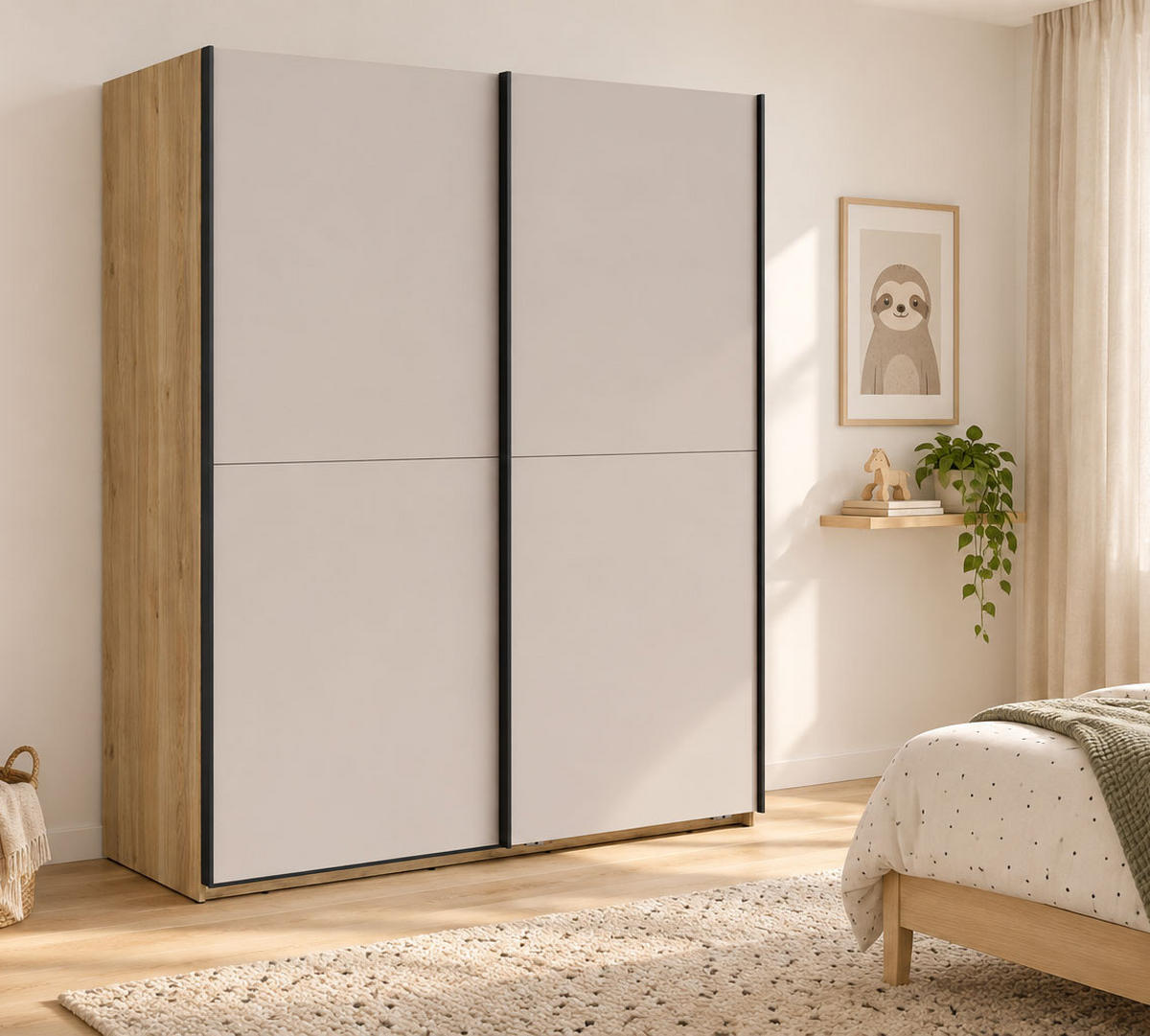 SCHWEBETÜRENSCHRANK Chuck Mauvella Eiche / Kaschmir 170 / 64 / 210cm - Kaschmir/Eichefarben, Holzwerkstoff/Kunststoff (170/210/64cm) - Feldmann-Wohnen