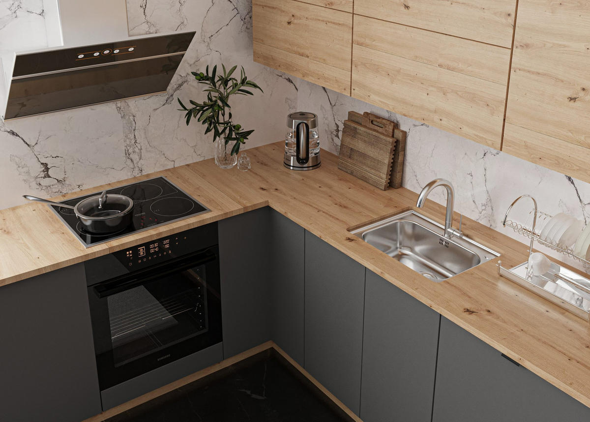 WINKELKÜCHE 330 x 210 cm Aspen K53-M330 - Eiche Artisan/Grau, Holz (330/212/210cm)