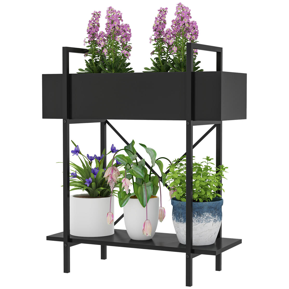 PFLANZENSTÄNDER DE-05302 2 Ebenen, Metall Schwarz - Schwarz, Metall (60/25/70cm) - ComfortXL