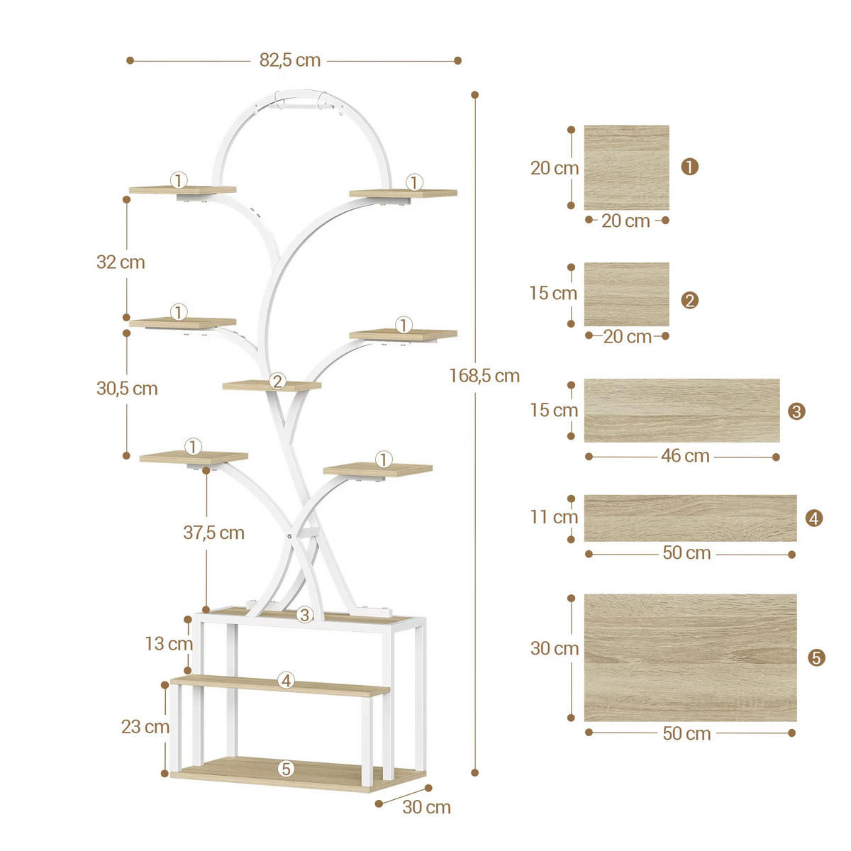 PFLANZENREGAL LED Pflanzenregal 10 Ebenen Holz Metall - Weiß, Metall (82.5/168.5/30cm) - Kaket