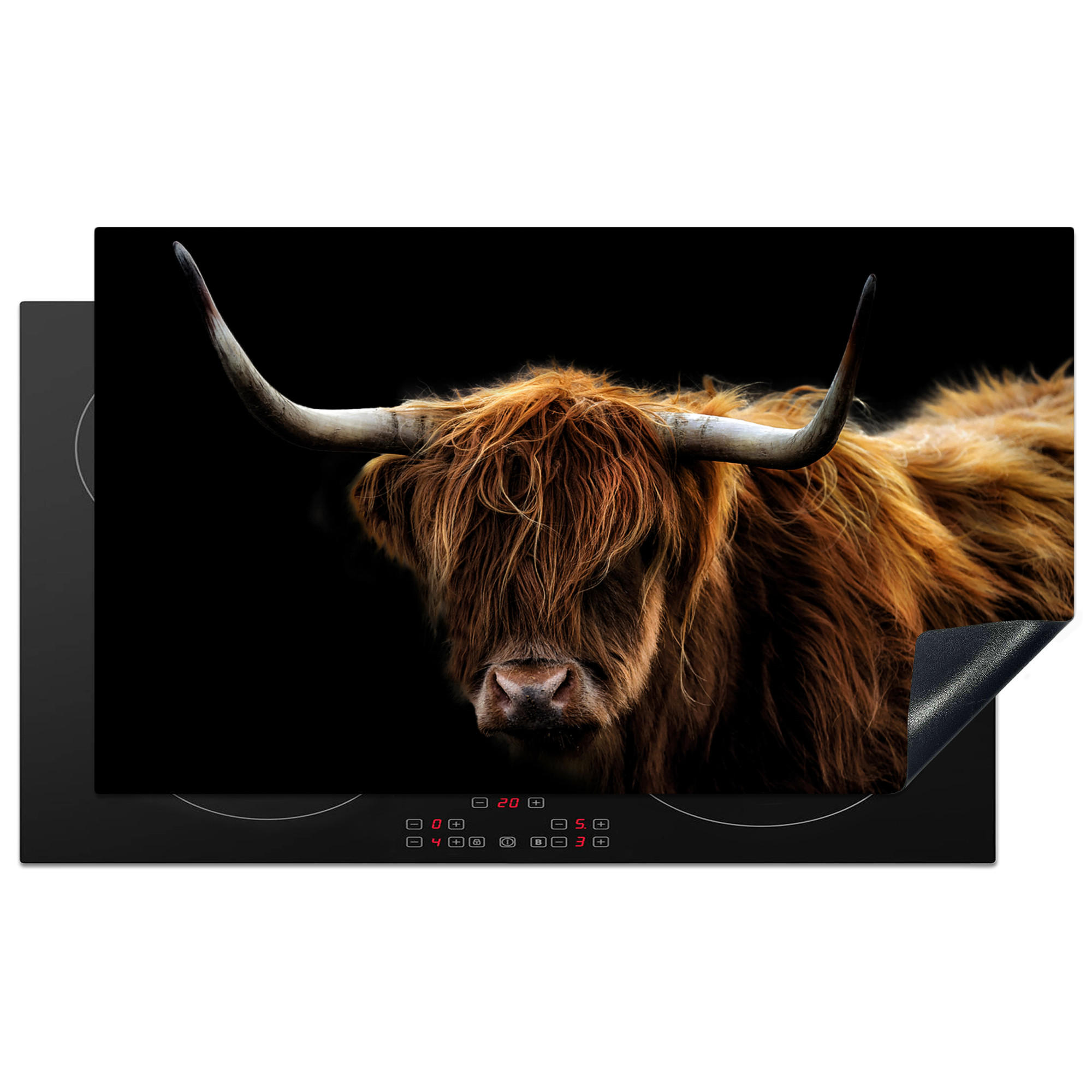 HERDABDECKPLATTE Schottischer Highlander - Hörner - Schwarz - Tiere - Natur - Wild - Kuh 91x52 cm - Cognac, Kunststoff (91.6/0.2/52.7cm) - MuchoWow