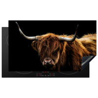 HERDABDECKPLATTE Schottischer Highlander - Hörner - Schwarz - Tiere - Natur - Wild - Kuh 90x52 cm - Cognac, Kunststoff (90/0.2/52cm) - MuchoWow