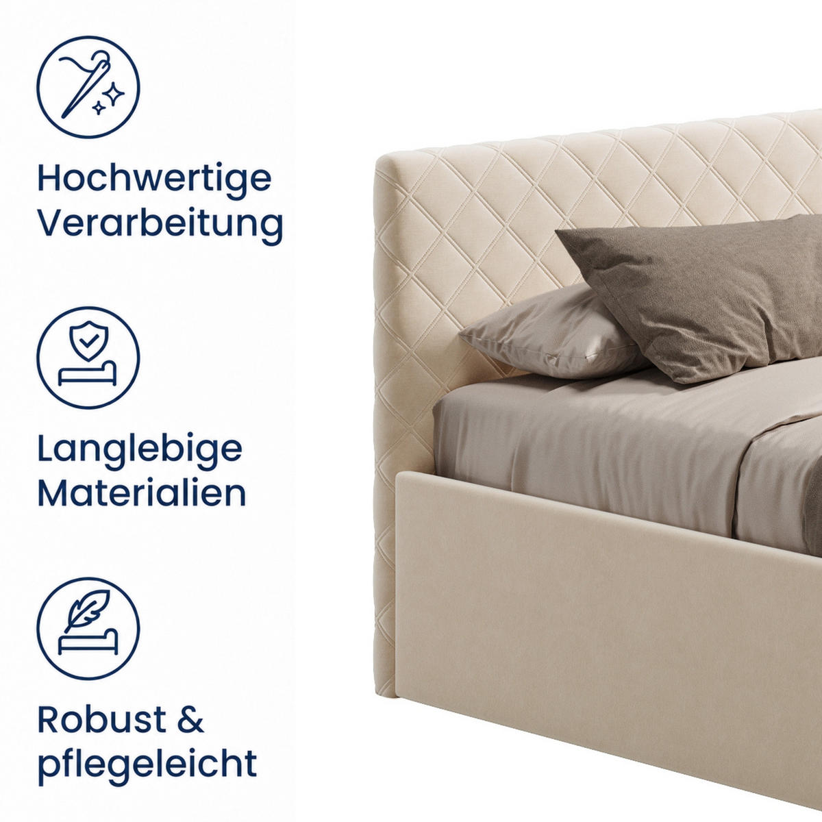 POLSTERBETT 200x200 cm Bonnellfederkernmatratze H2 in Creme - Creme, Textil (200/200cm) - Home Collective