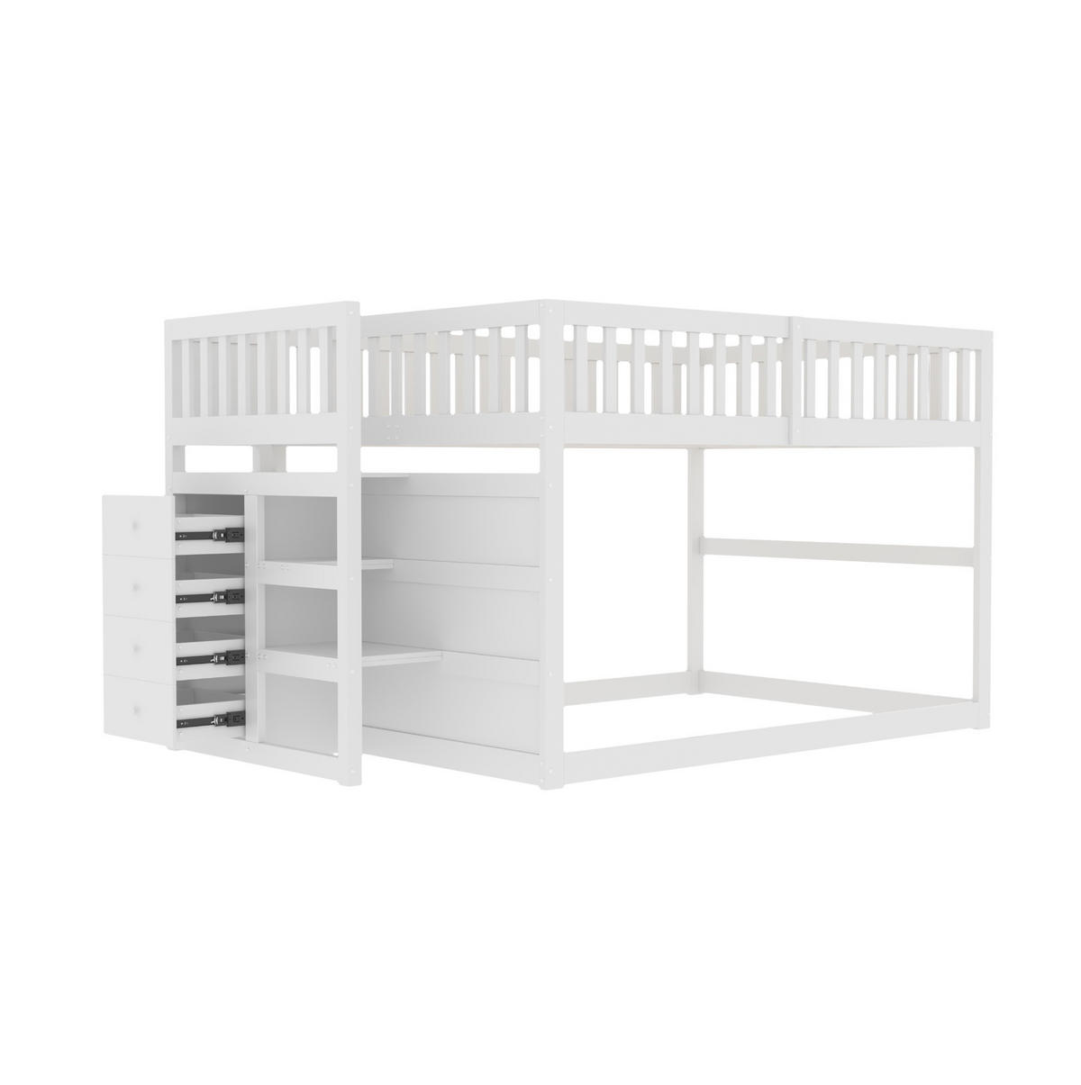 HOCHBETT 140/200 cm aus Holz mit Treppe und 4 Schubladen – Weiß - Weiß, Holz (140/200cm) - BEAOK