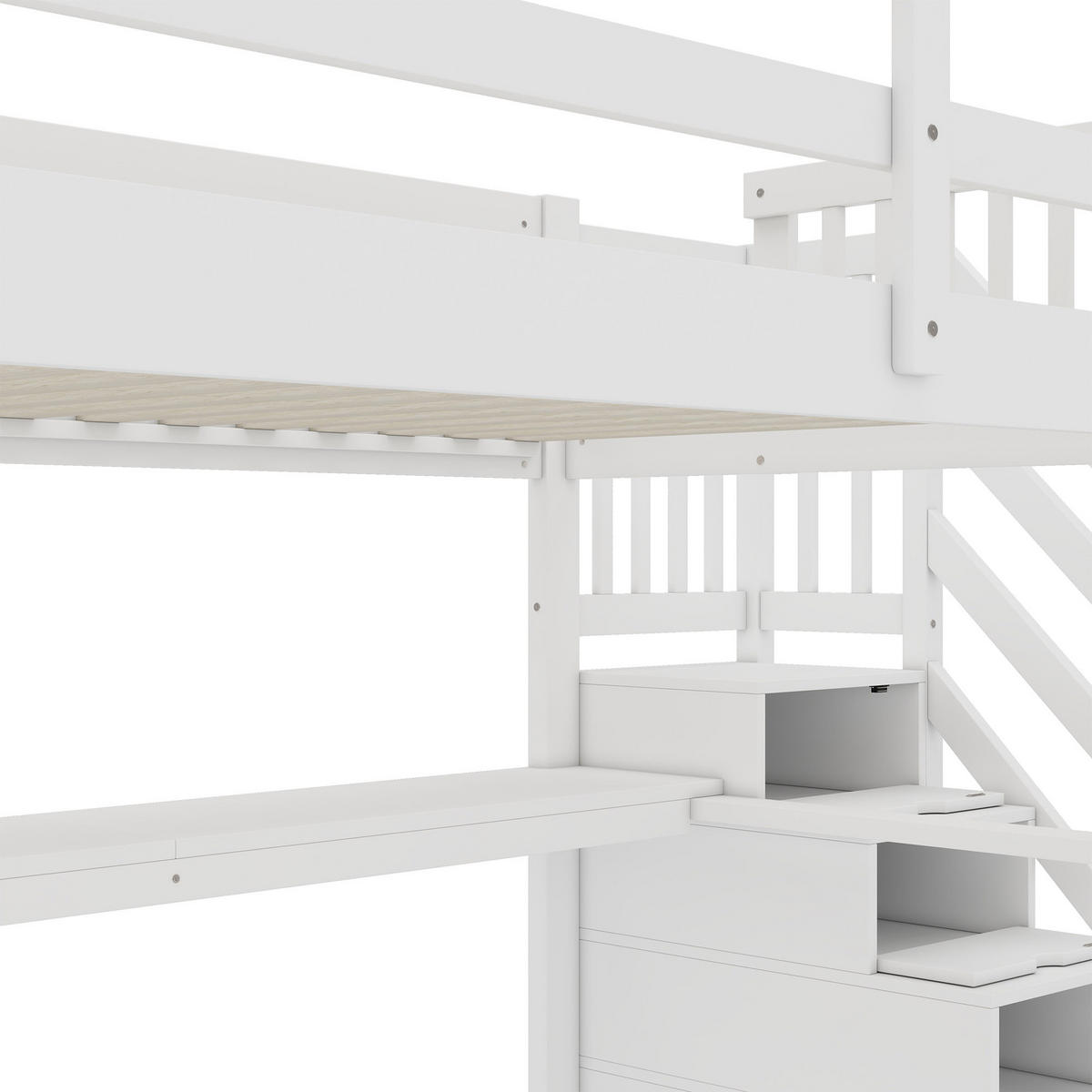HOCHBETT 140/200 cm Kinderhochbett mit Stauraumschubladen und Unterbettschreibtisch Weiß - Weiß, Holz (140/200cm) - OKWISH