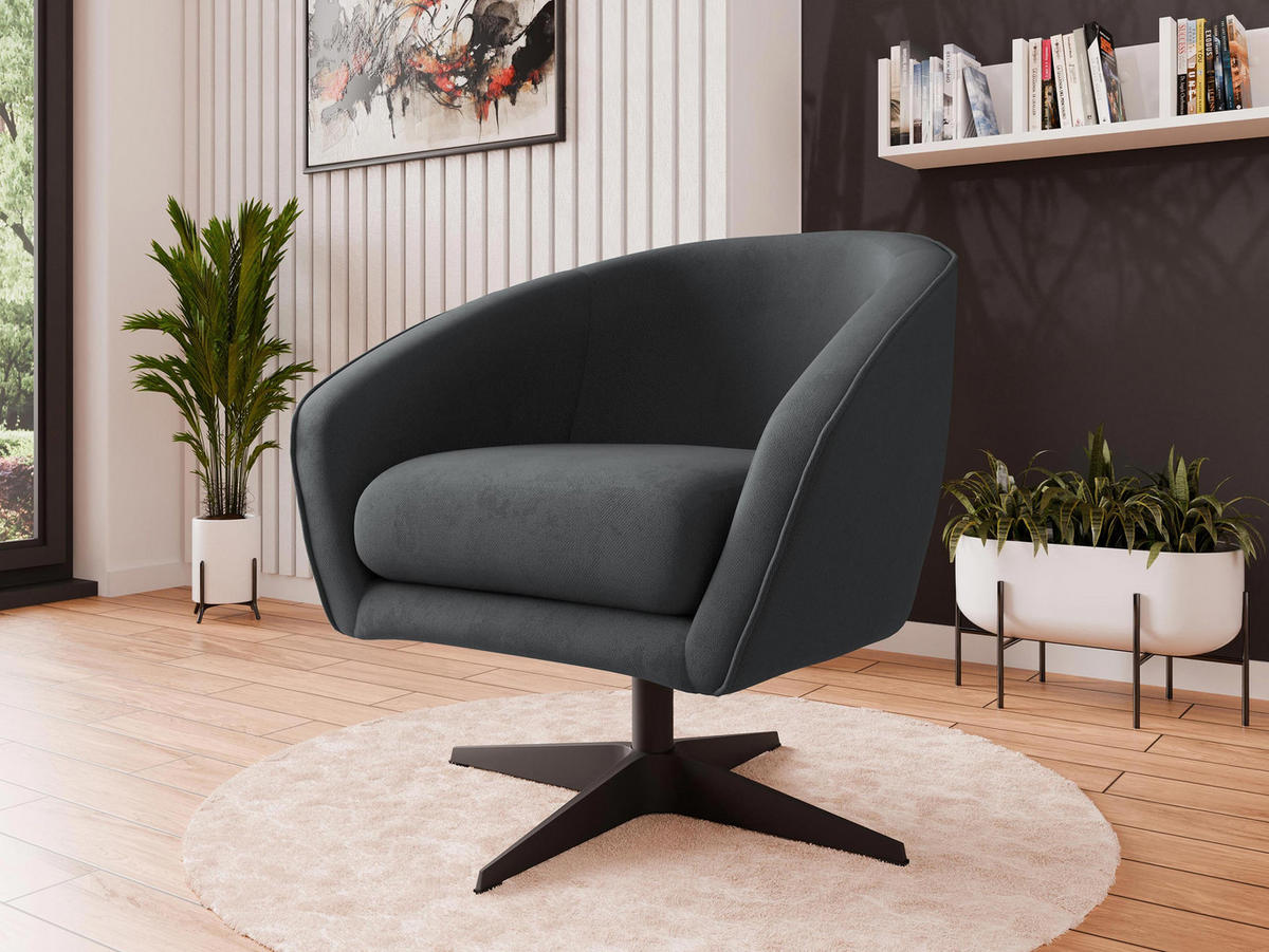 SESSEL Roma BX - Dunkelgrau/Schwarz, Holz/Textil (80/75/80cm) - MIRJAN24
