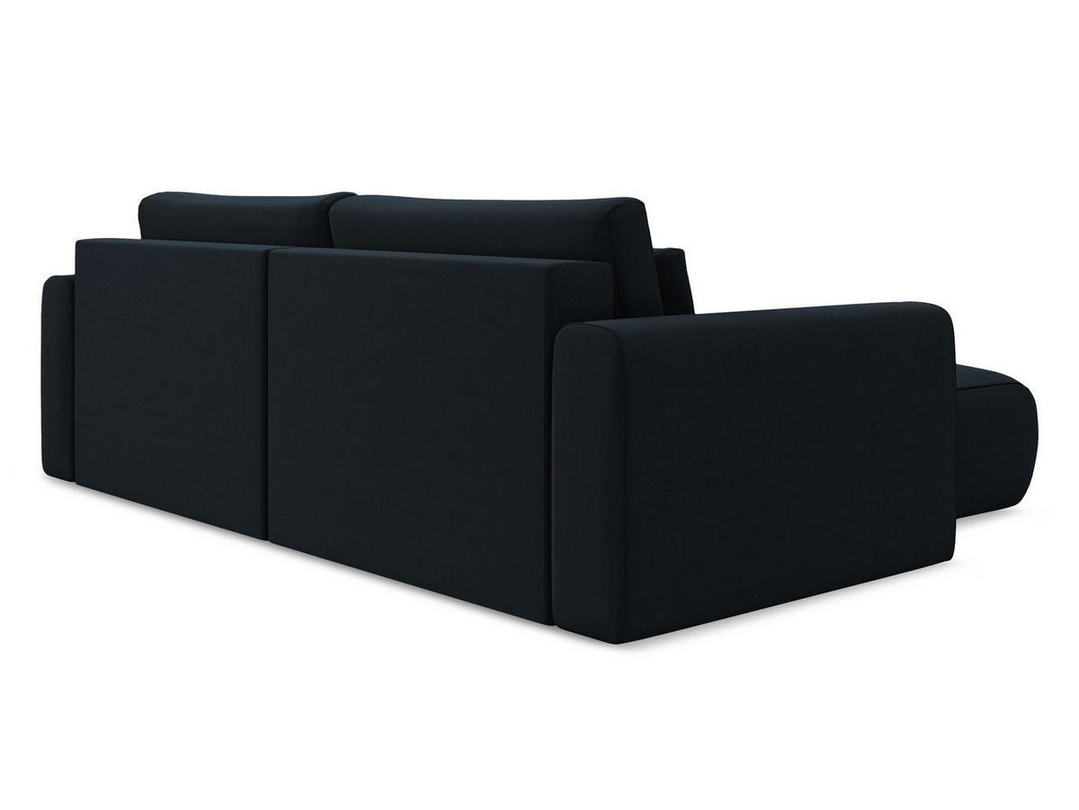 ECKSOFA mit Schlaffunktion Samt Stoff Blau - Blau/Schwarz, Kunststoff/Textil (149/240cm) - Makamii