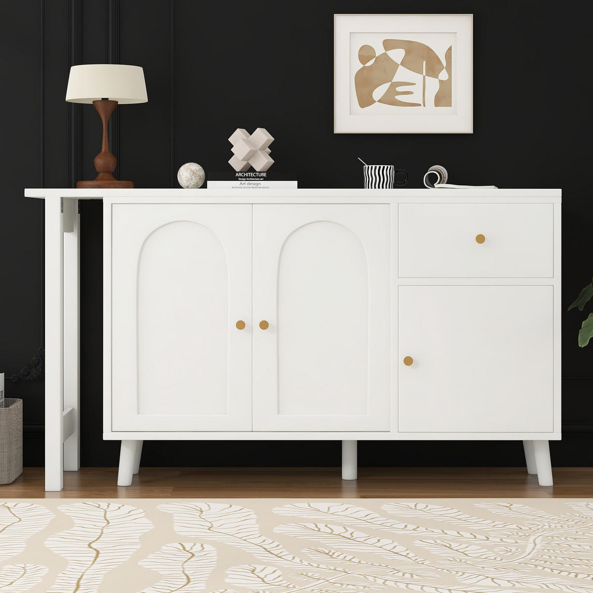 SCHREIBTISCH 120/40/74,5 cm drehbar mit Sideboard und Schublade in Weiß - Weiß, Holzwerkstoff (120/40/74.5cm) - BEAOK