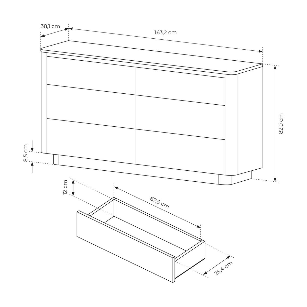 SIDEBOARD OMBRA 163,2/82,9/38,1cm mit 6 Schubladen Türen Eichefarben - Eichefarben, Holzwerkstoff (163.2/82.9/38cm) - MASSENO