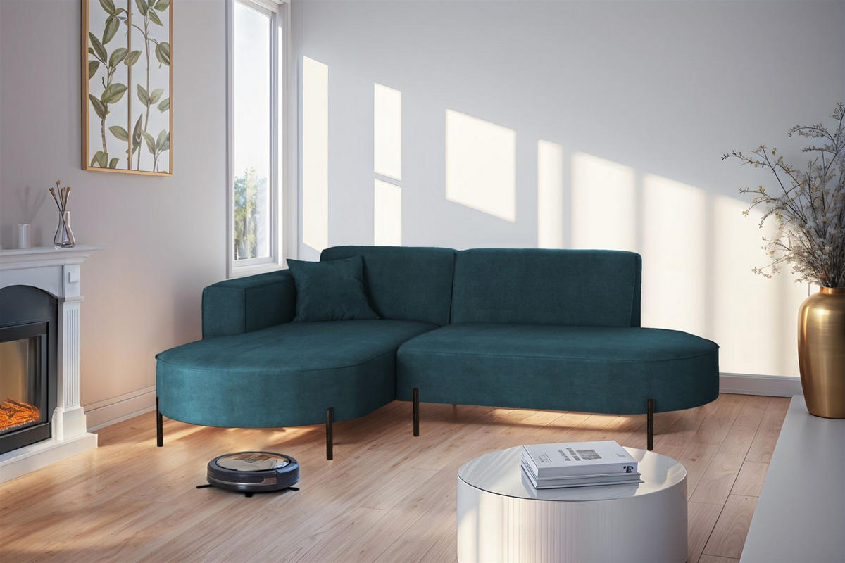 ECKSOFA Valencia Xs - Blau, Holzwerkstoff/Textil (236/165cm) - Fun Möbel