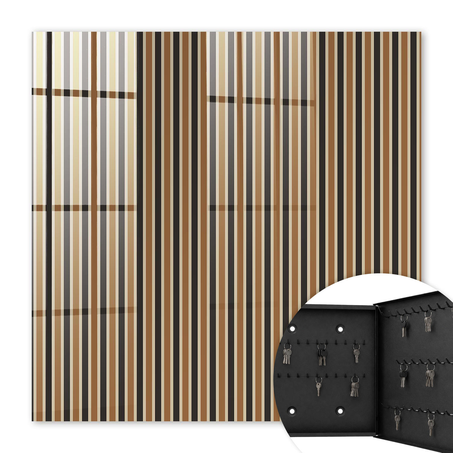 SCHLÜSSELBOX Schwarz 30x30 cm- Türöffnung nach rechts - Minimalistische Streifen - Braun, Metall (30/30/5cm) - TULUP