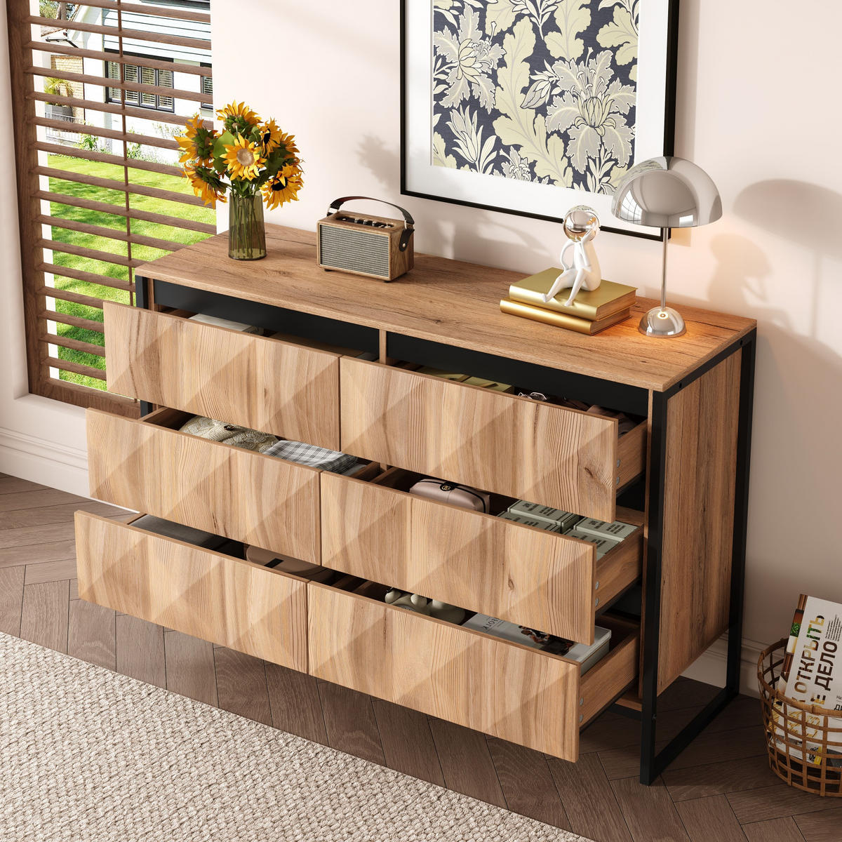 SIDEBOARD Schwarz Holzoptik Metallbeine erhöhte Türen - Multicolor, Holzwerkstoff (40/80/120cm) - FLIEKS