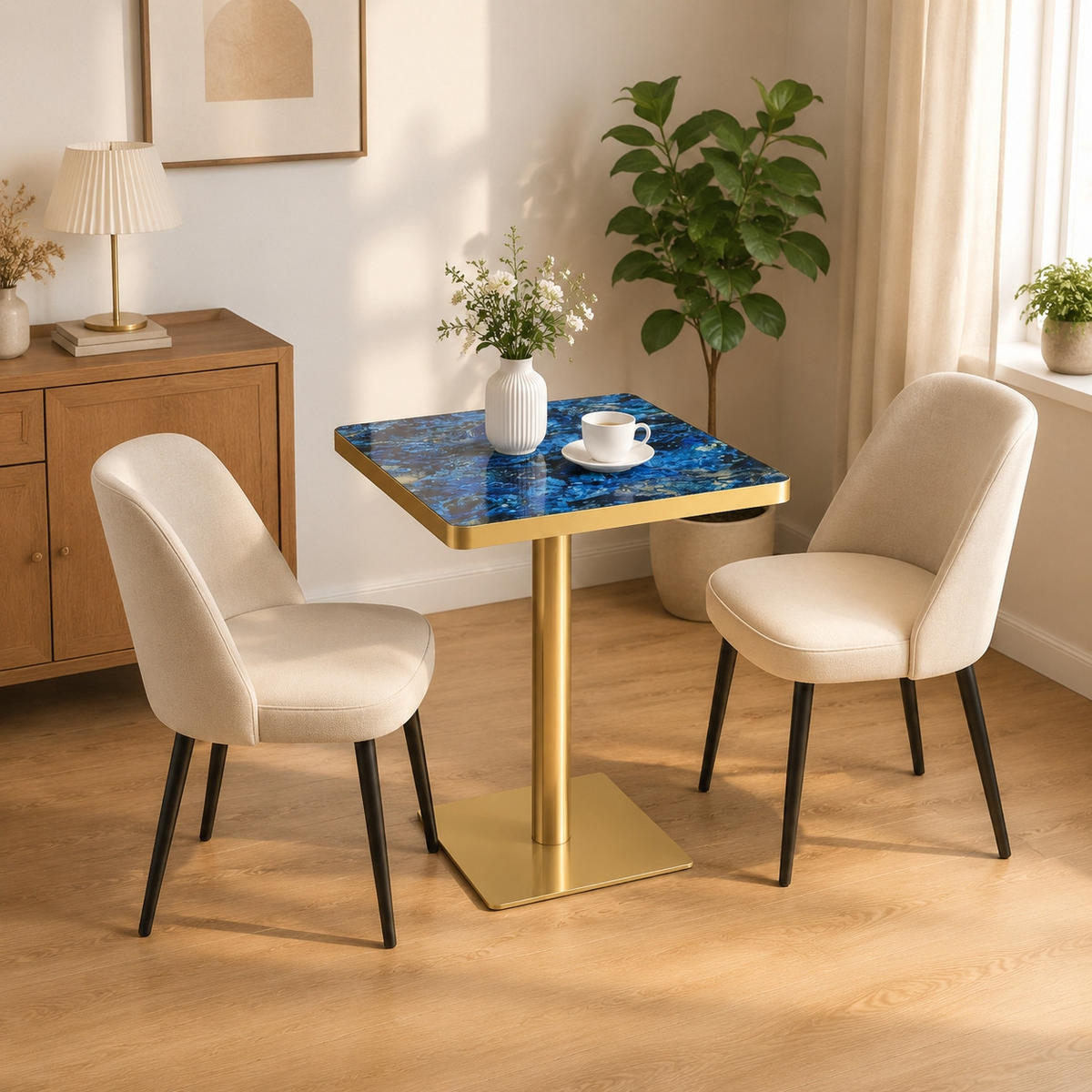 BARTISCH 60/60/74 cm mit Marmor-Optik DE-40025 Blau - Blau, Metall (60/60/74cm) - ComfortXL