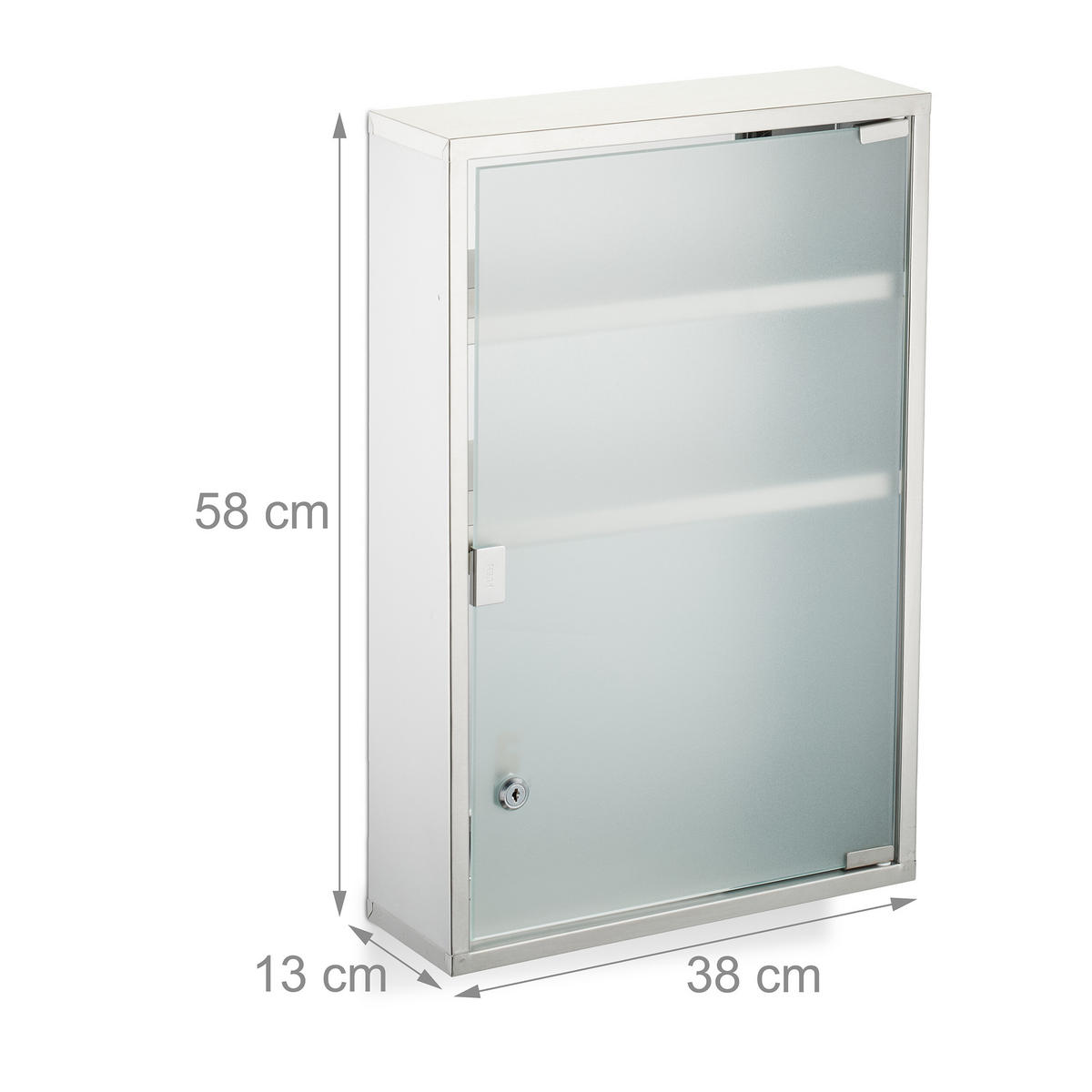 MEDIZINSCHRANK - Silberfarben, Glas/Metall (38/58/13cm) - Relaxdays