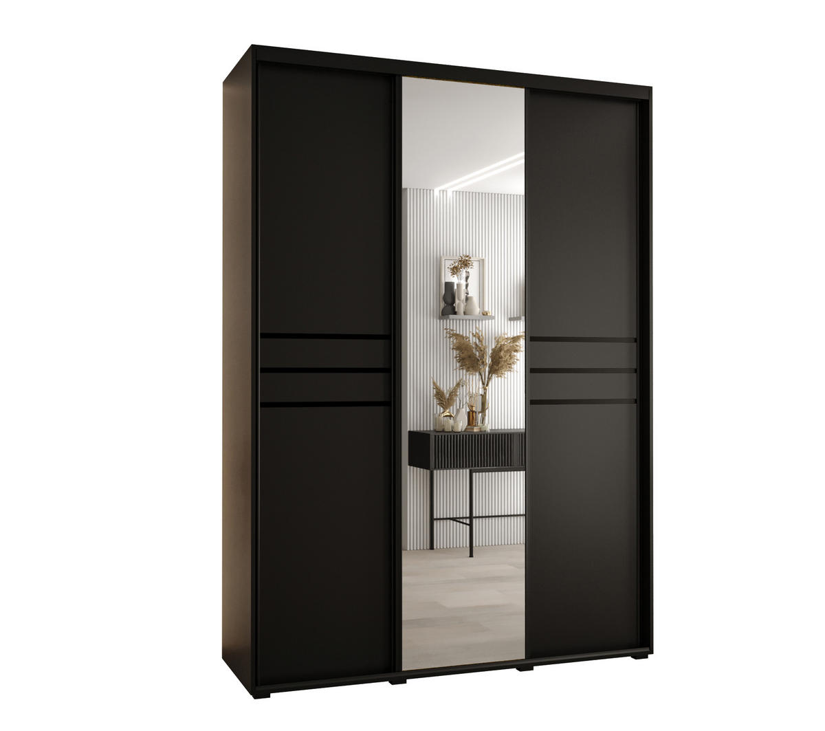 SCHWEBETÜRENSCHRANK 235,2/180/60 3-türig - Schwarz, Holz/Metall (180/235/60cm) - Abiks Möbel