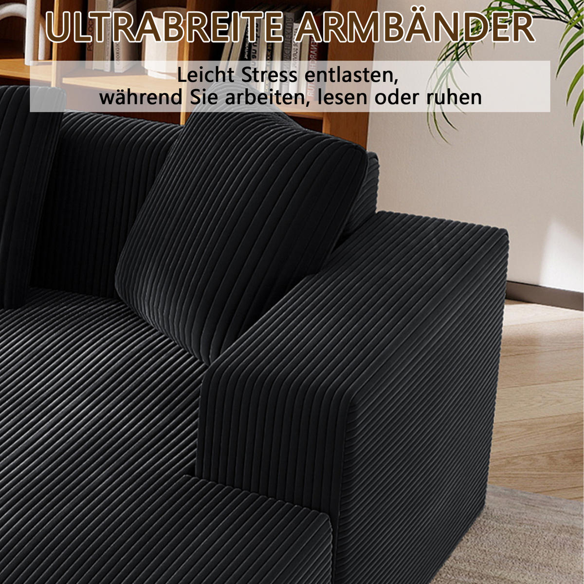 ECKSOFA aus Corduroy 261x146x65 cm in Schwarz mit modularer L-Form - Schwarz, Textil (146/261cm) - Modfu