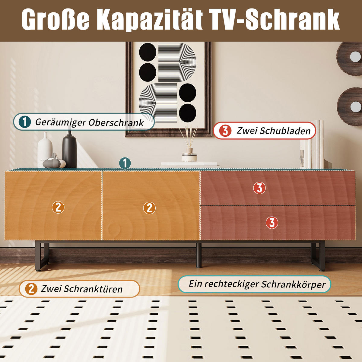 TV-SCHRANK 180x38x51.5 Niedrig 3D-Textur Modernes Design - Naturfarben, Holzwerkstoff (38/51.5/180cm) - FLIEKS