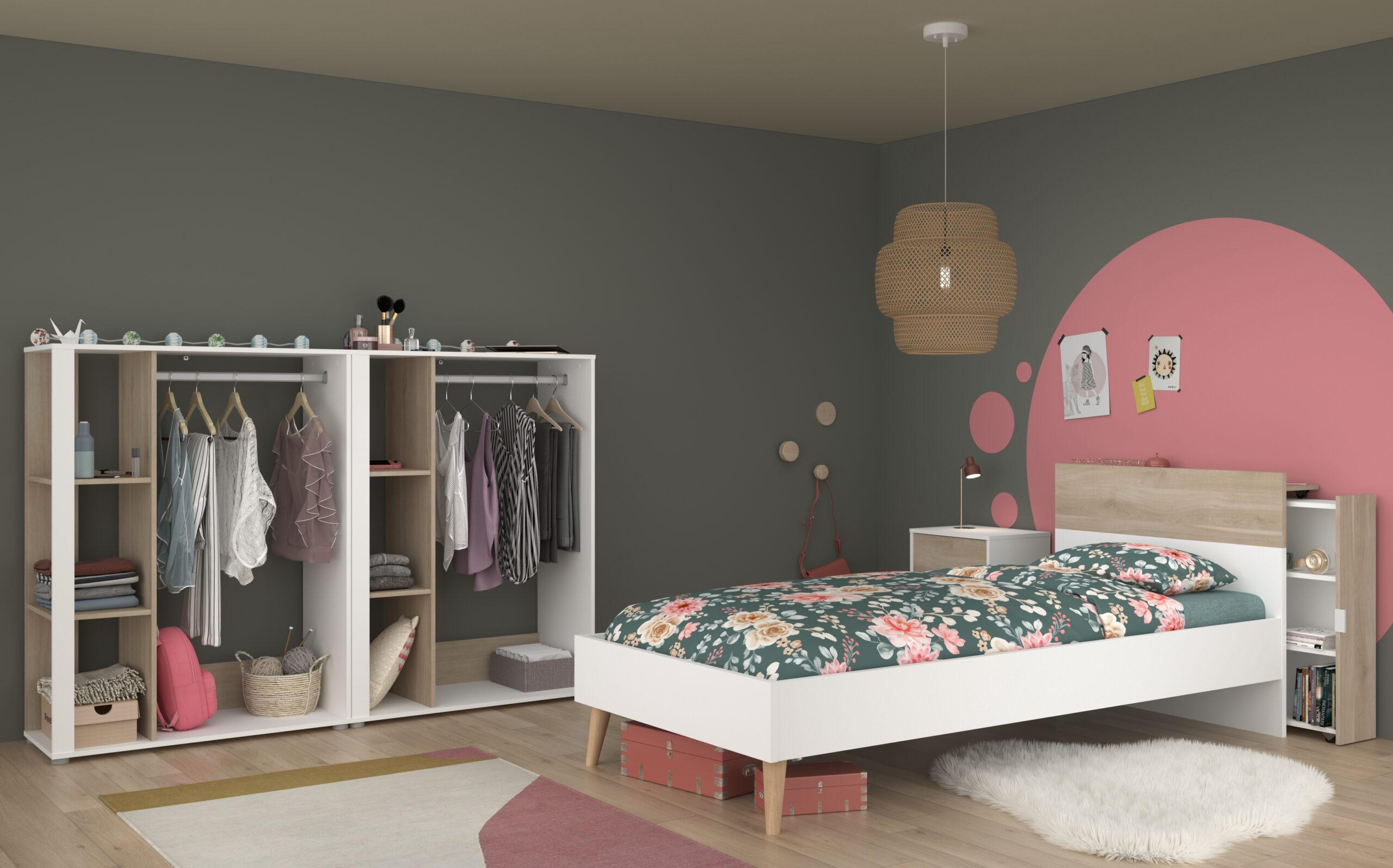 JUGENDZIMMER Aalborg 6 in Weiß und Japanischer Eiche 5 teilig - Weiß, Holzwerkstoff (120/200/80cm)