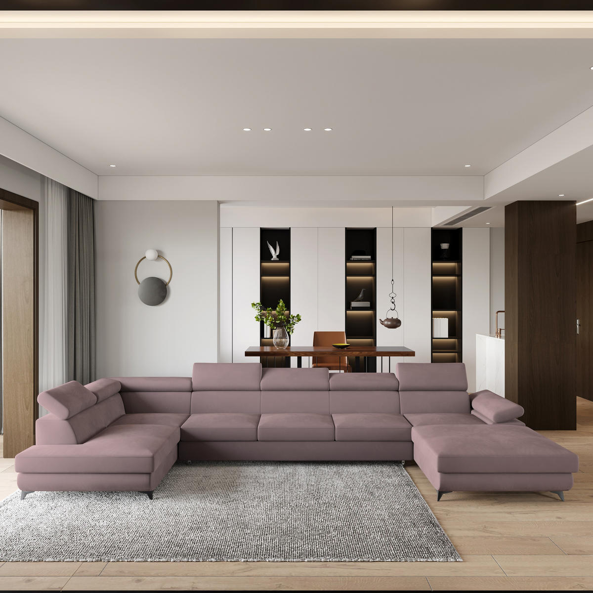 ROHOVÁ SEDAČKA MONTIVA šeříková - černá/šeříková, kov/dřevo (410/190cm) - MASSENO