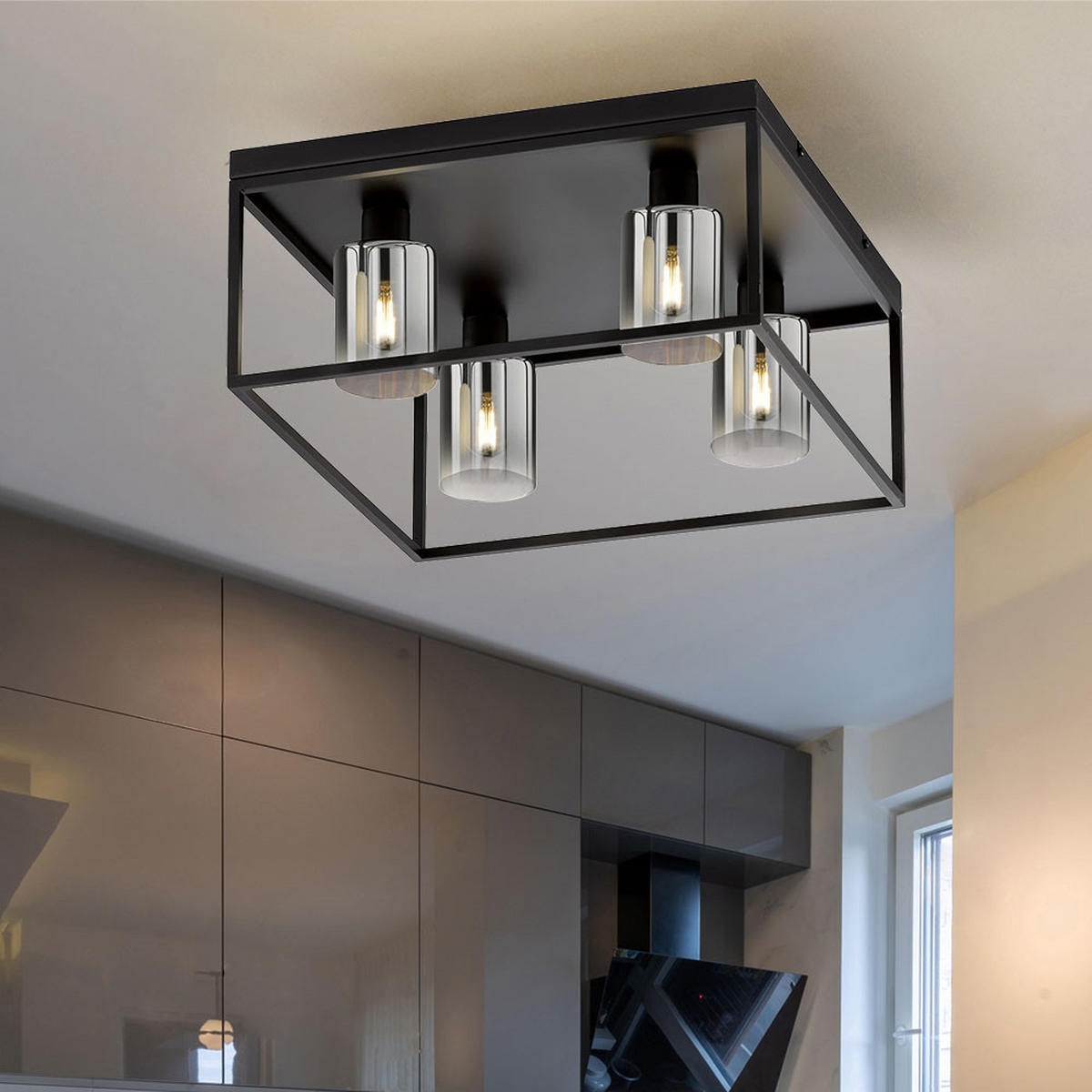 DECKENLEUCHTE Metall Schwarz 4 Flammig Quadrat - Schwarz, Metall (45/45/20.5cm)