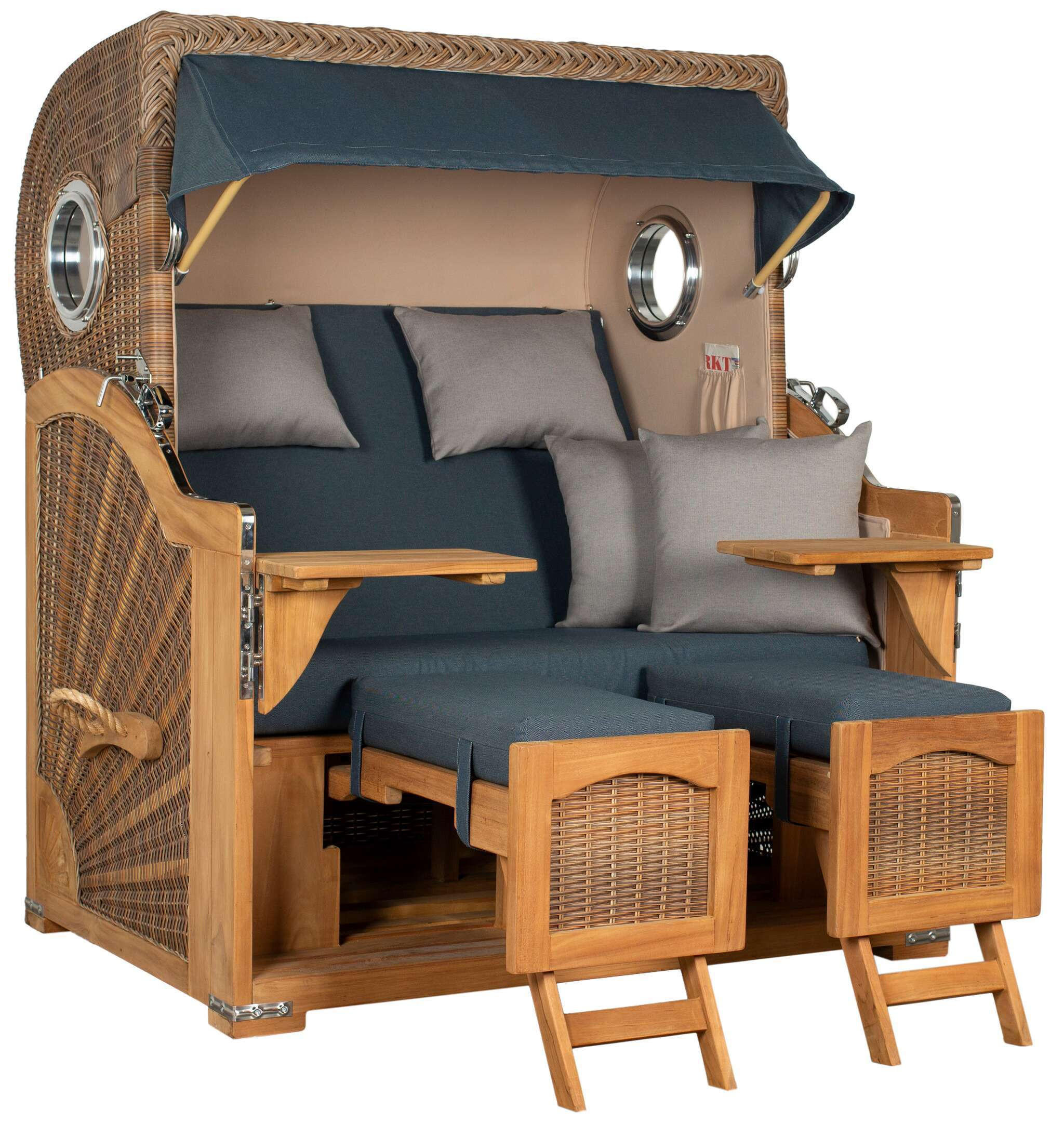 STRANDKORB XXL Düne Grande Teak Banana - Blau/Braun, Metall (142/170/95cm) - Mr. Deko