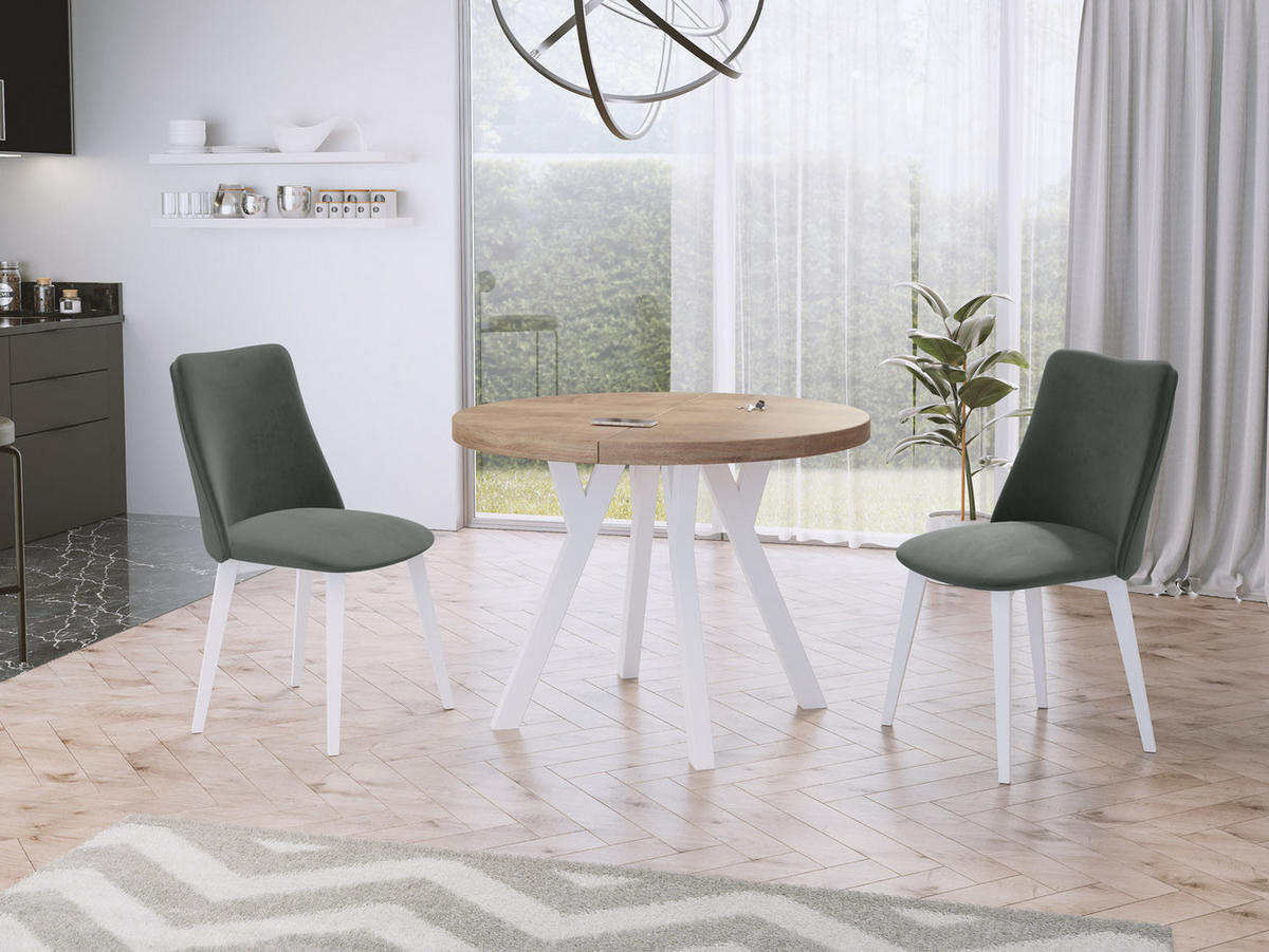 ESSTISCH Twixy runder ausziehbarer, Sonoma Eiche 100-200/100/76 cm - Weiß/Sonoma Eiche, Holz/Holzwerkstoff (100/100/76cm) - WFL GROUP