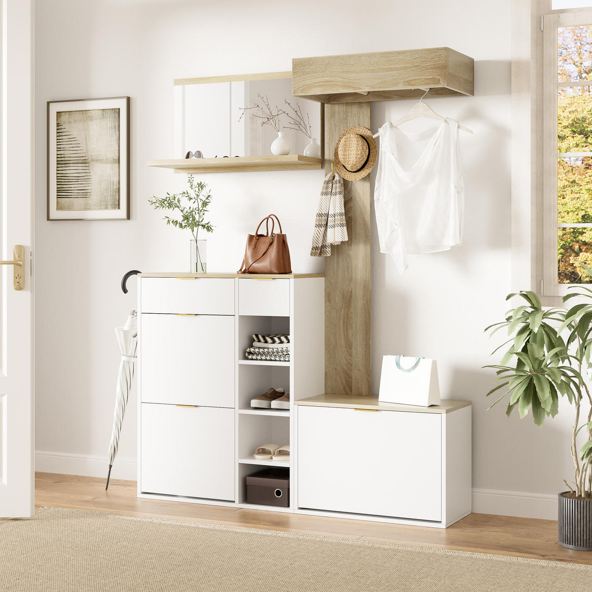 SCHUHSCHRANK aus Spanplatte 130x30x174cm in Weiß mit Schuhschrank - Weiß, Holzwerkstoff (130/174/30cm) - Modfu