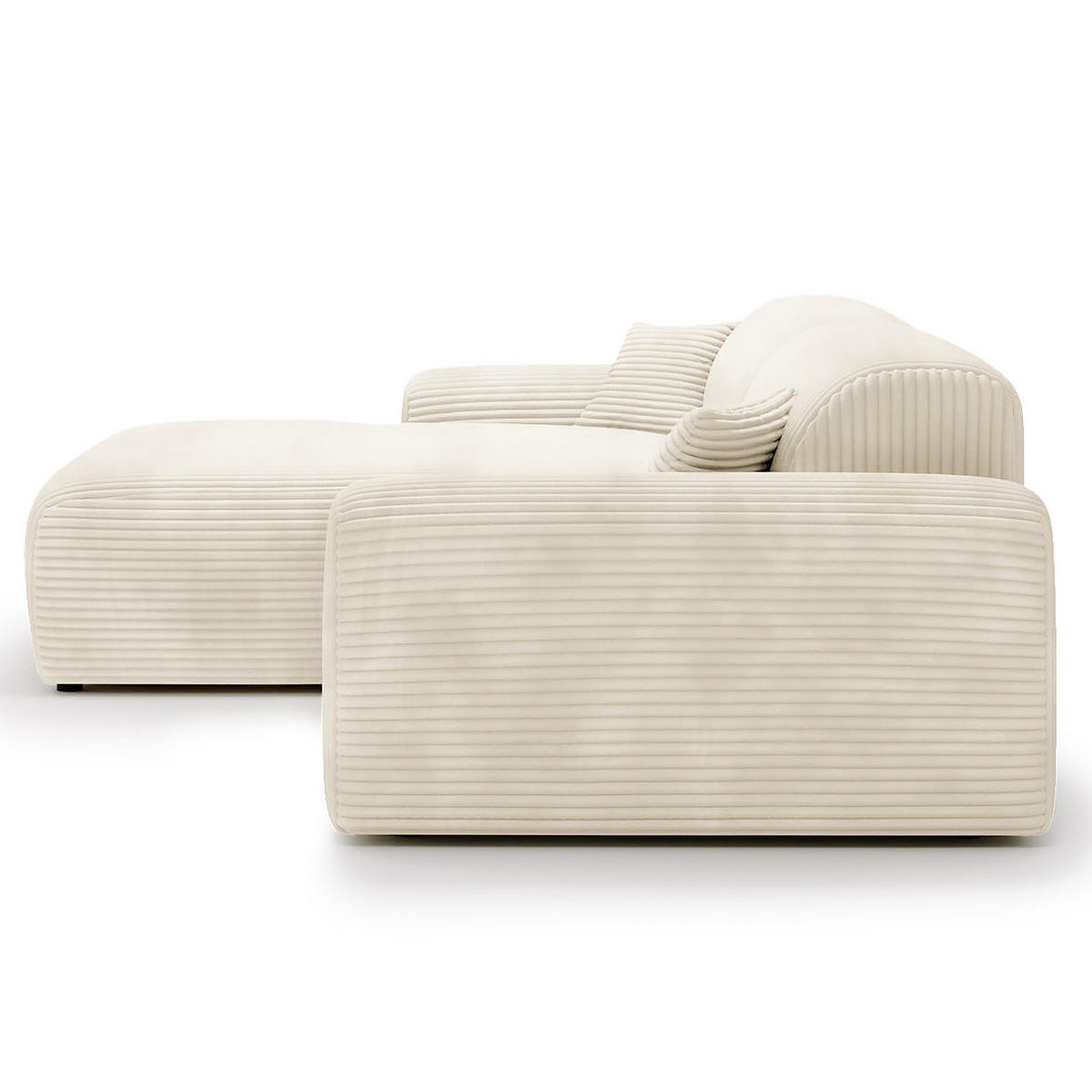 ECKSOFA mit Longchair - Cord - Creme/Schwarz, Kunststoff/Textil (284/178cm) - home24