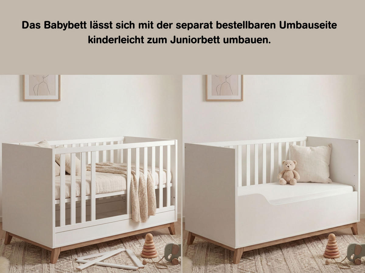 BABYZIMMER SET Lina 2-tlg. Soft-Close - Walnussfarben/Weiß, Holz/Holzwerkstoff (1/1/1cm) - arthur berndt
