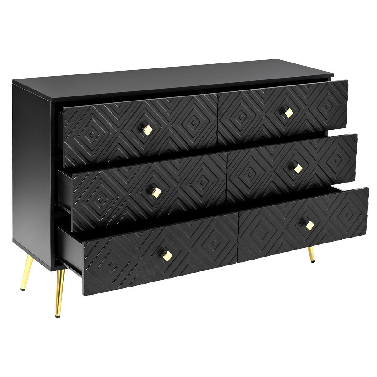 SIDEBOARD mit 6 Schubladen und geometrischem Muster Schwarz - Schwarz, Holzwerkstoff (40/80/120cm) - Urban Meuble