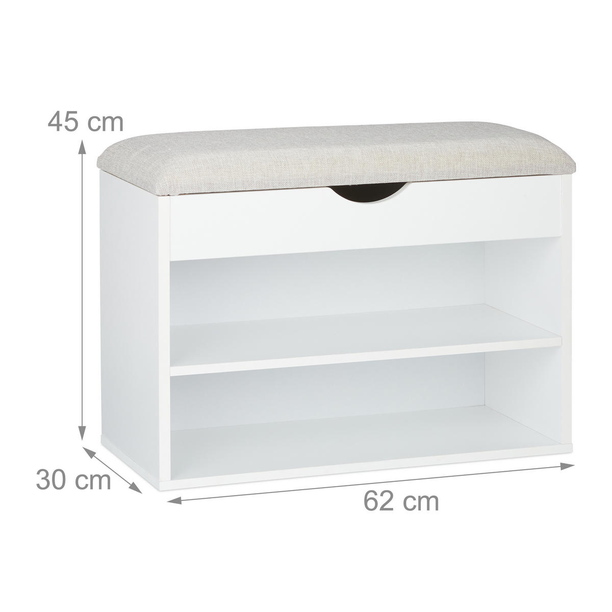 SCHUHBANK - Weiß, Holzwerkstoff/Textil (62/45/30cm) - Relaxdays