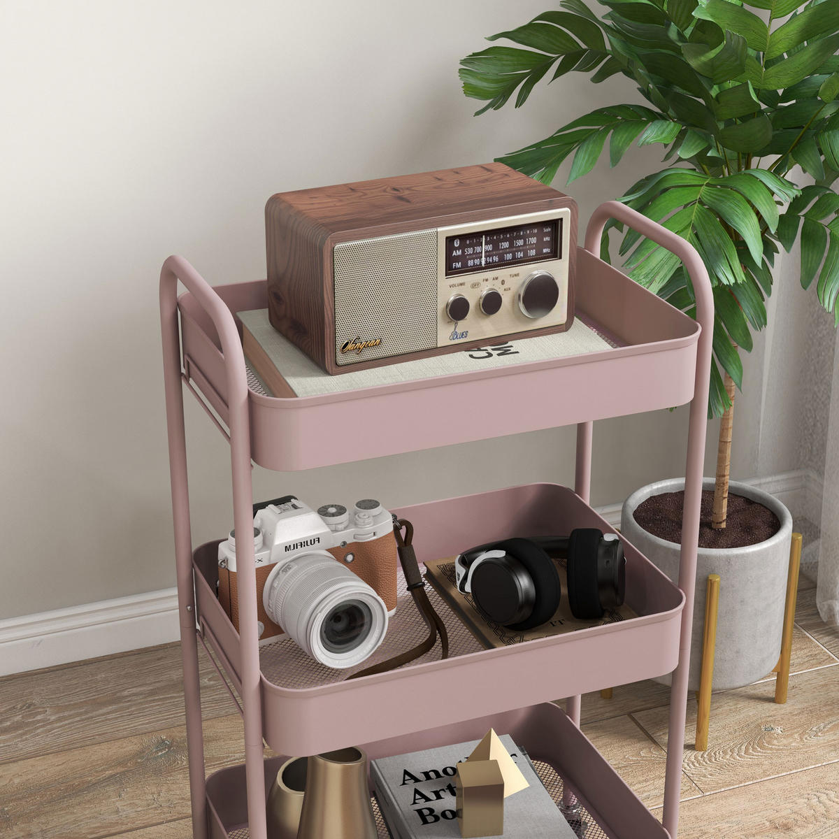 SERVIERWAGEN Rollwagen mit 3 Etagen, für Küche, Wohnzimmer, Stahl, Rosa - Rosa, Metall (30.6/79/45cm) - HOMCOM