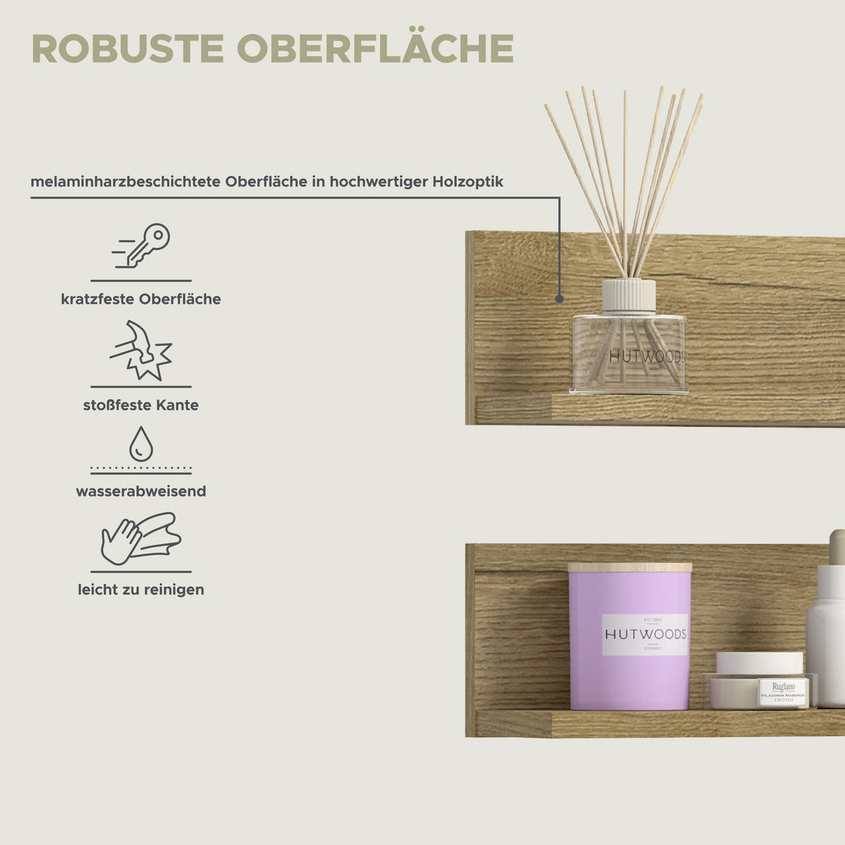 WANDREGAL SET Aqua Evoke Oak 32/14/12 cm - Braun, Holzwerkstoff (32/12/14cm) - Xonox