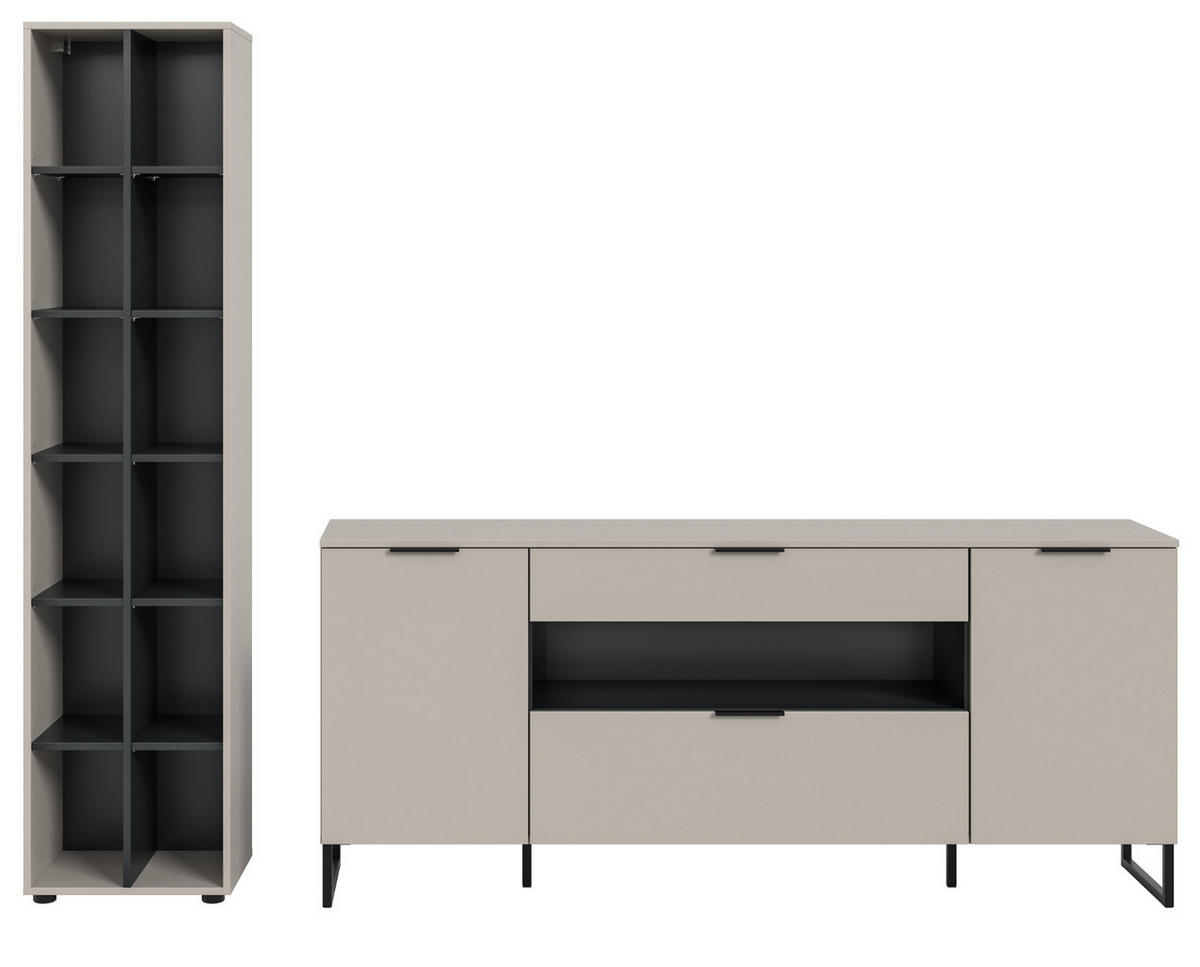 WOHNWAND kaschmir, schwarz 2-teilig 245 cm, Set mit Soft-Close-Funktion - Kaschmir/Schwarz, Holzwerkstoff/Kunststoff (245/192/41cm) - Inn.Furn