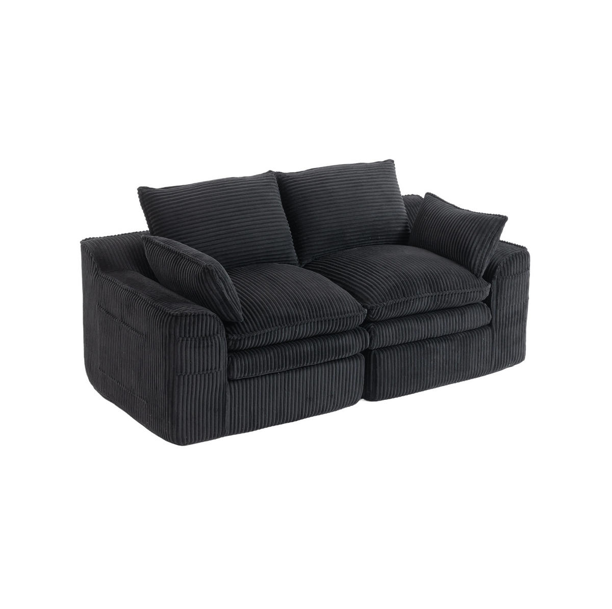 2-SITZER-SOFA 191/94/85 cm schwarz aus Cord mit Seitentaschen und Federkern - Schwarz, Textil (94/85/191cm) - Modenvie