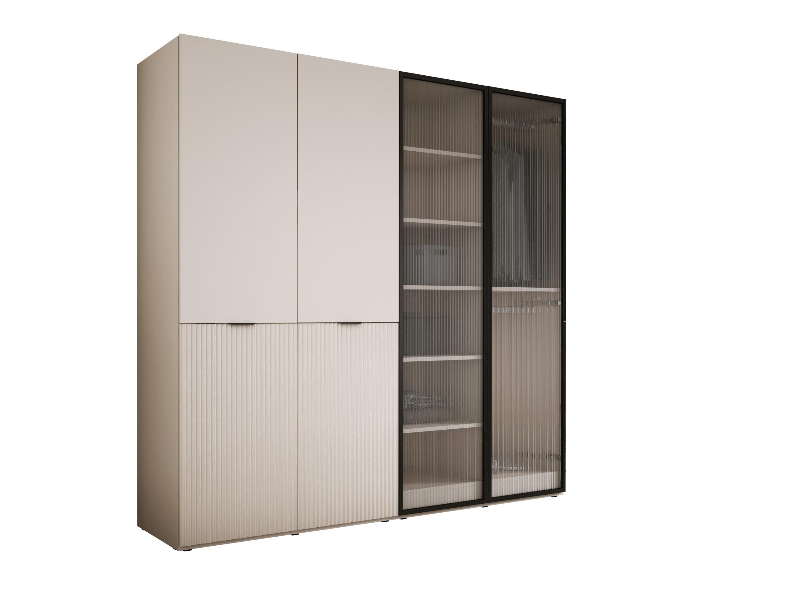 KLEIDERSCHRANK, Sandbeige / Gerilltes Glas / Sandbeige, 200 x 200 x 51 cm - Sandfarben/Naturfarben, Holzwerkstoff (200/200/51cm) - 3XE LIVING