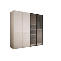 KLEIDERSCHRANK, Sandbeige / Gerilltes Glas / Sandbeige, 200 x 200 x 51 cm - Sandfarben/Naturfarben, Holzwerkstoff (200/200/51cm) - 3XE LIVING