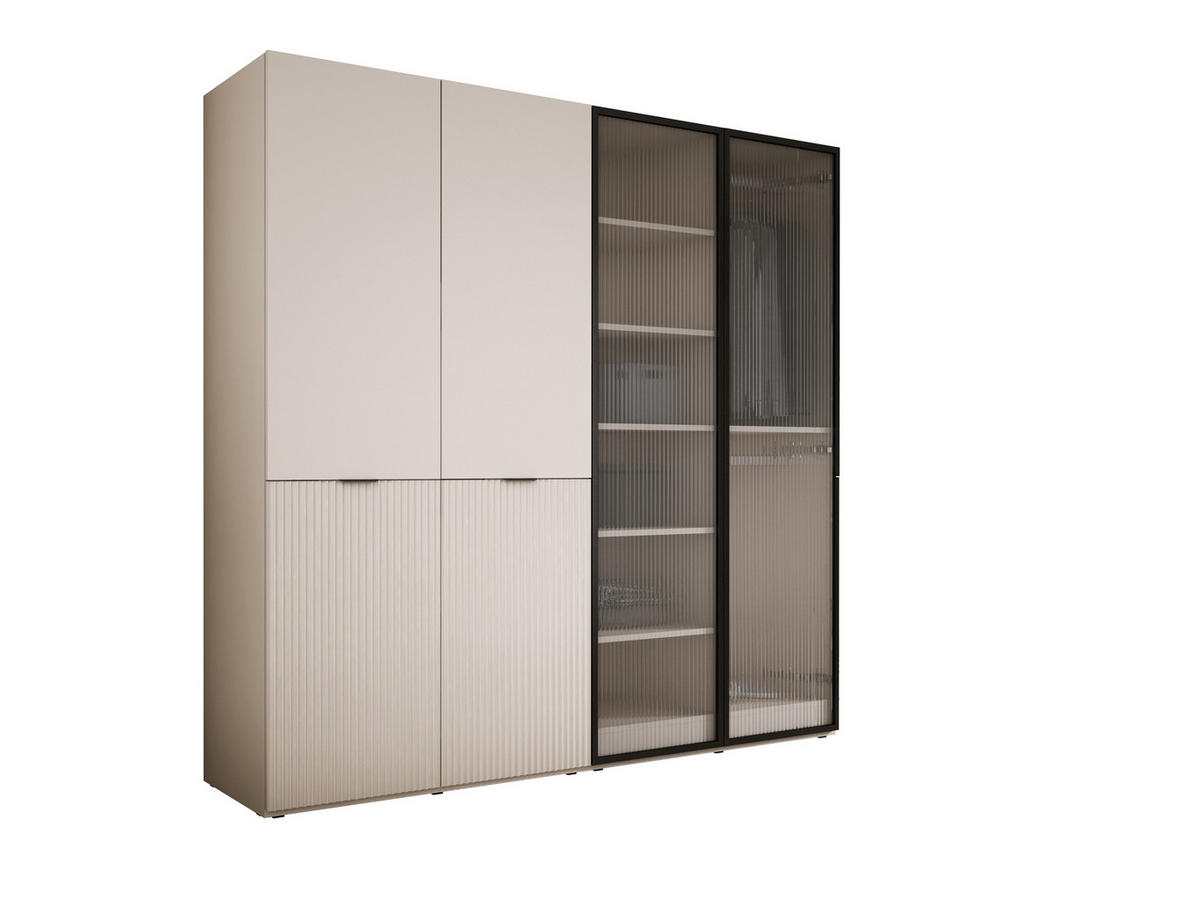 KLEIDERSCHRANK, Sandbeige / Gerilltes Glas / Sandbeige, 200 x 200 x 51 cm - Sandfarben/Naturfarben, Holzwerkstoff (200/200/51cm) - 3XE LIVING