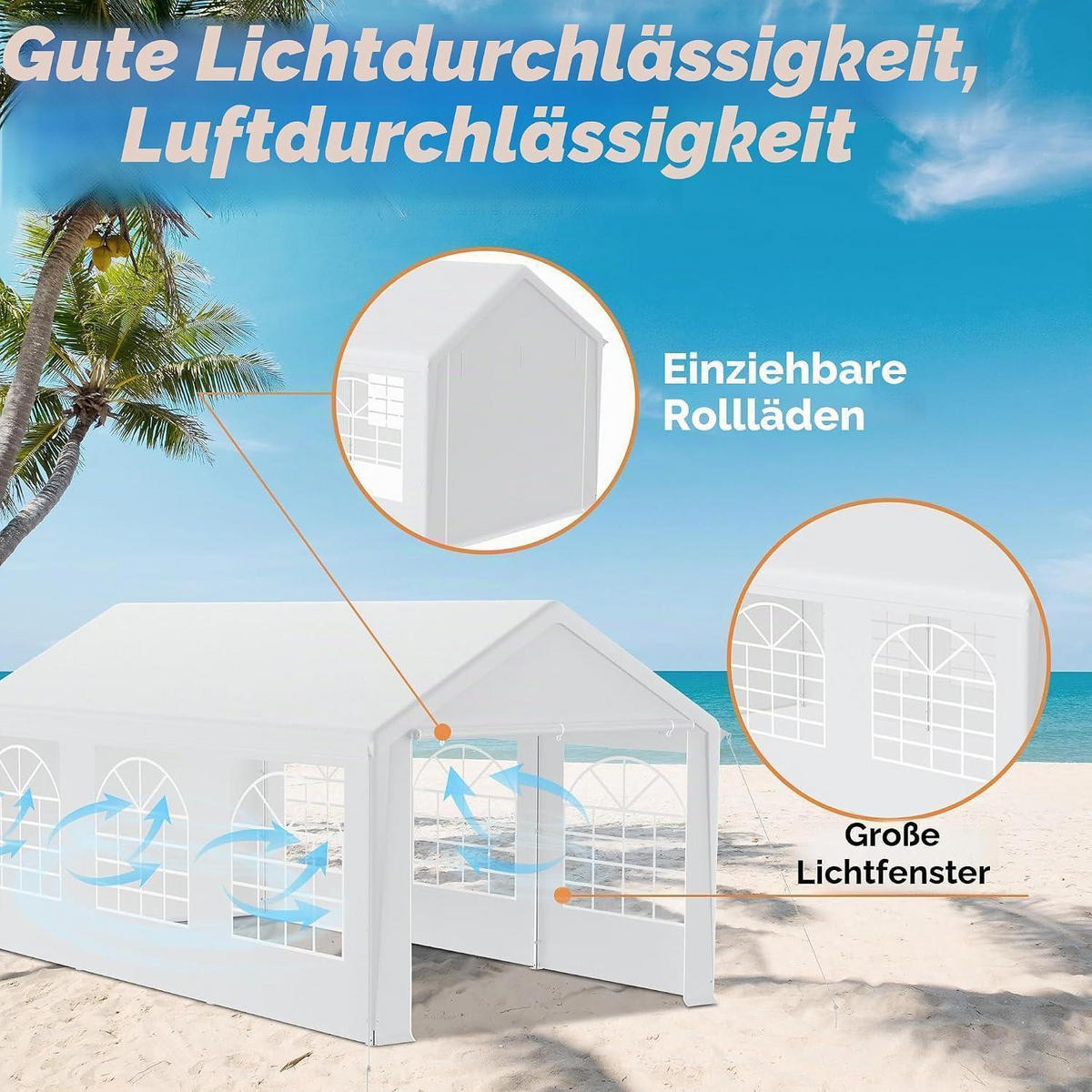 GARTENZELT 3 x 6 m Weiß mit 4 Seitenwänden - Weiß, Textil (300/280/600cm)