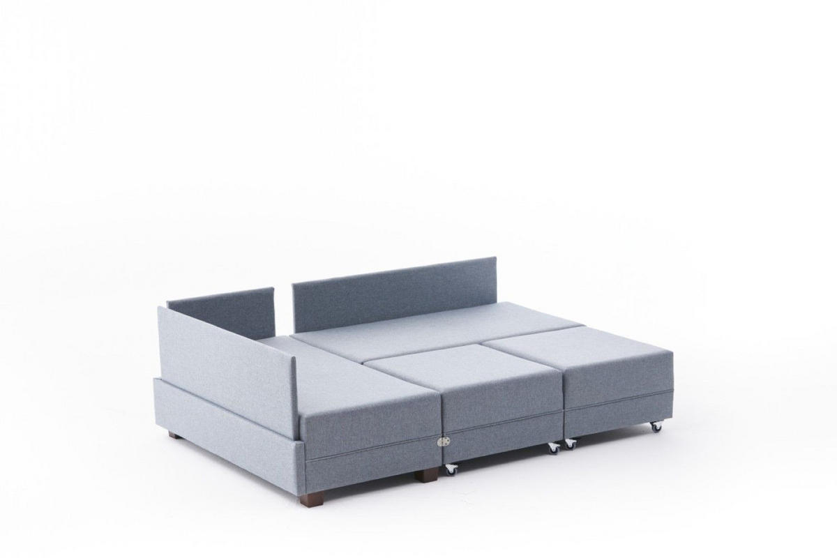 ECKSOFA mit rollbarer Schlaffunktion - Blau/Walnussfarben, Holz/Textil (280/210cm) - myHomelando